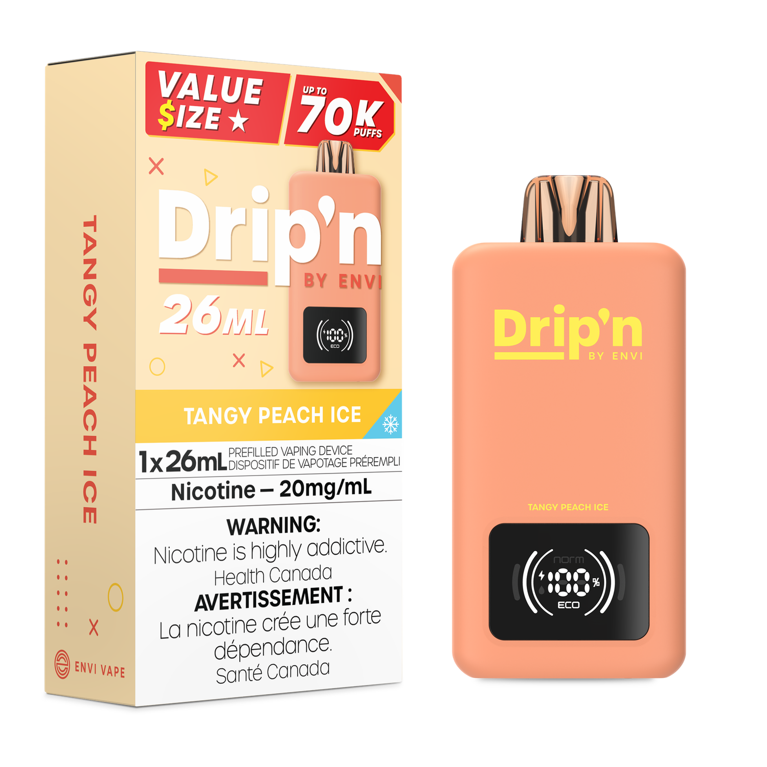 Tangy Peach - Drip&#39;n by Envi 26mL Disposable, Nicotine: 20mg
