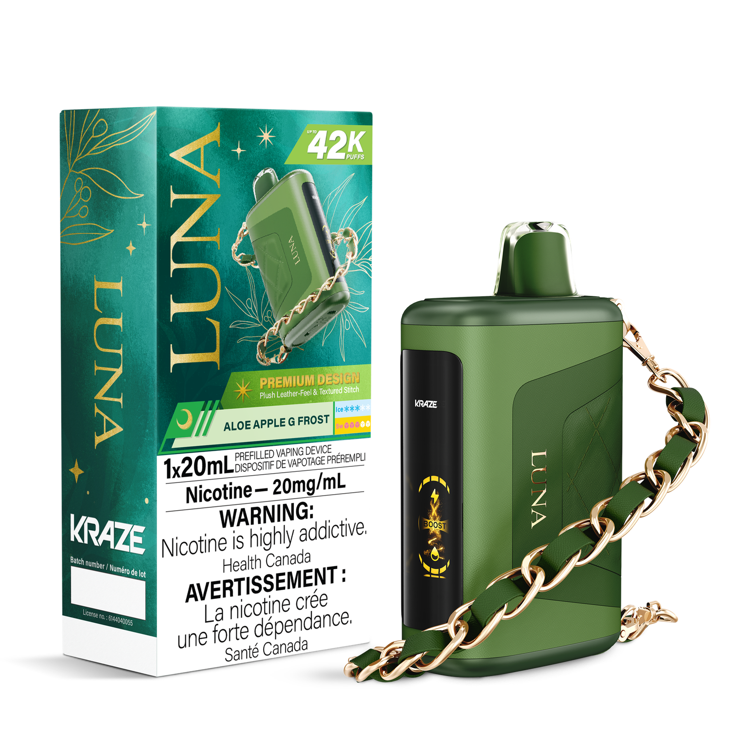 Aloe Apple G Frost - Kraze Luna Disposable, Nicotine: 20mg