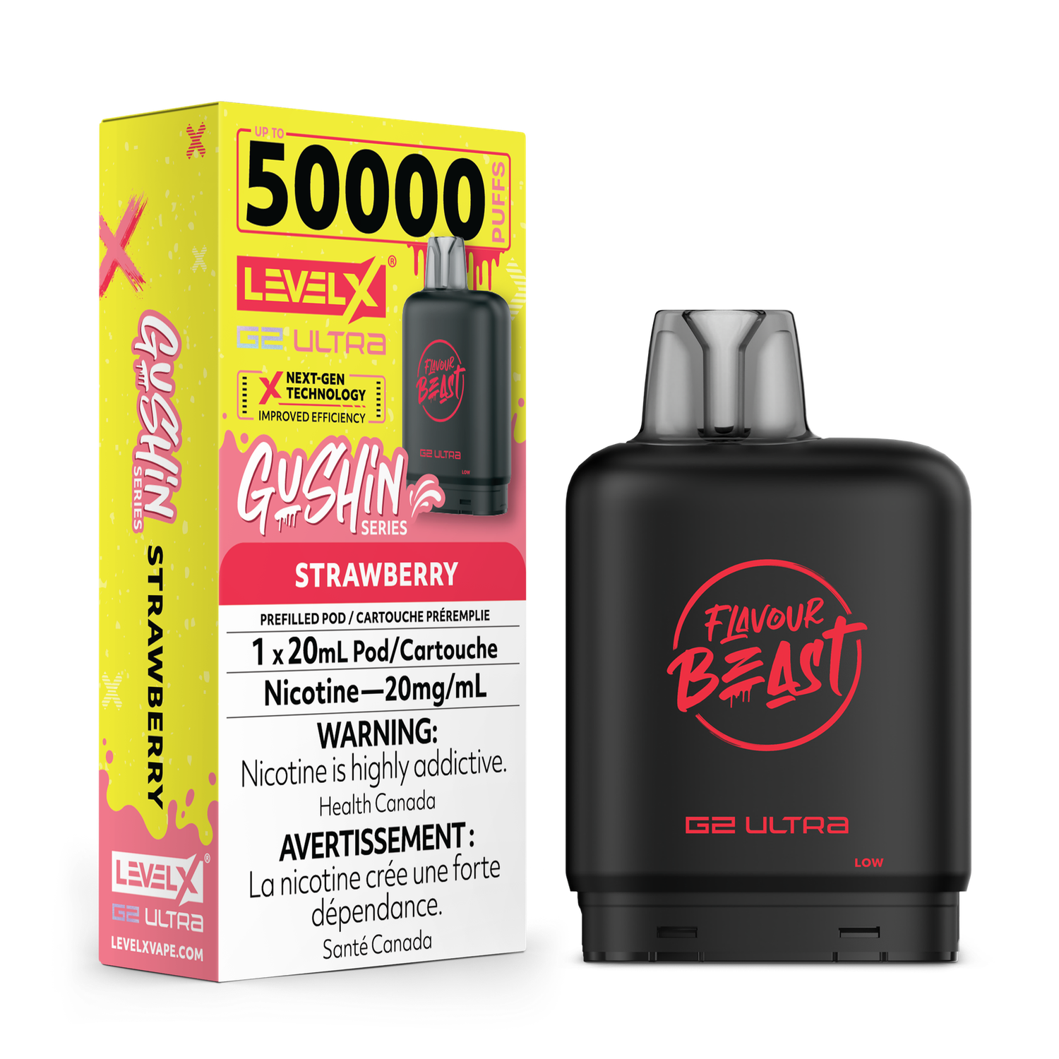 Gushin' Strawberry Flavour Beast Level X G2 Ultra Pod, Nicotine: 20mg