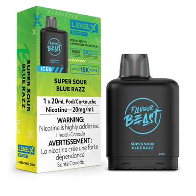 Super Sour Blue Razz Iced Flavour Beast Level X Boost Pod