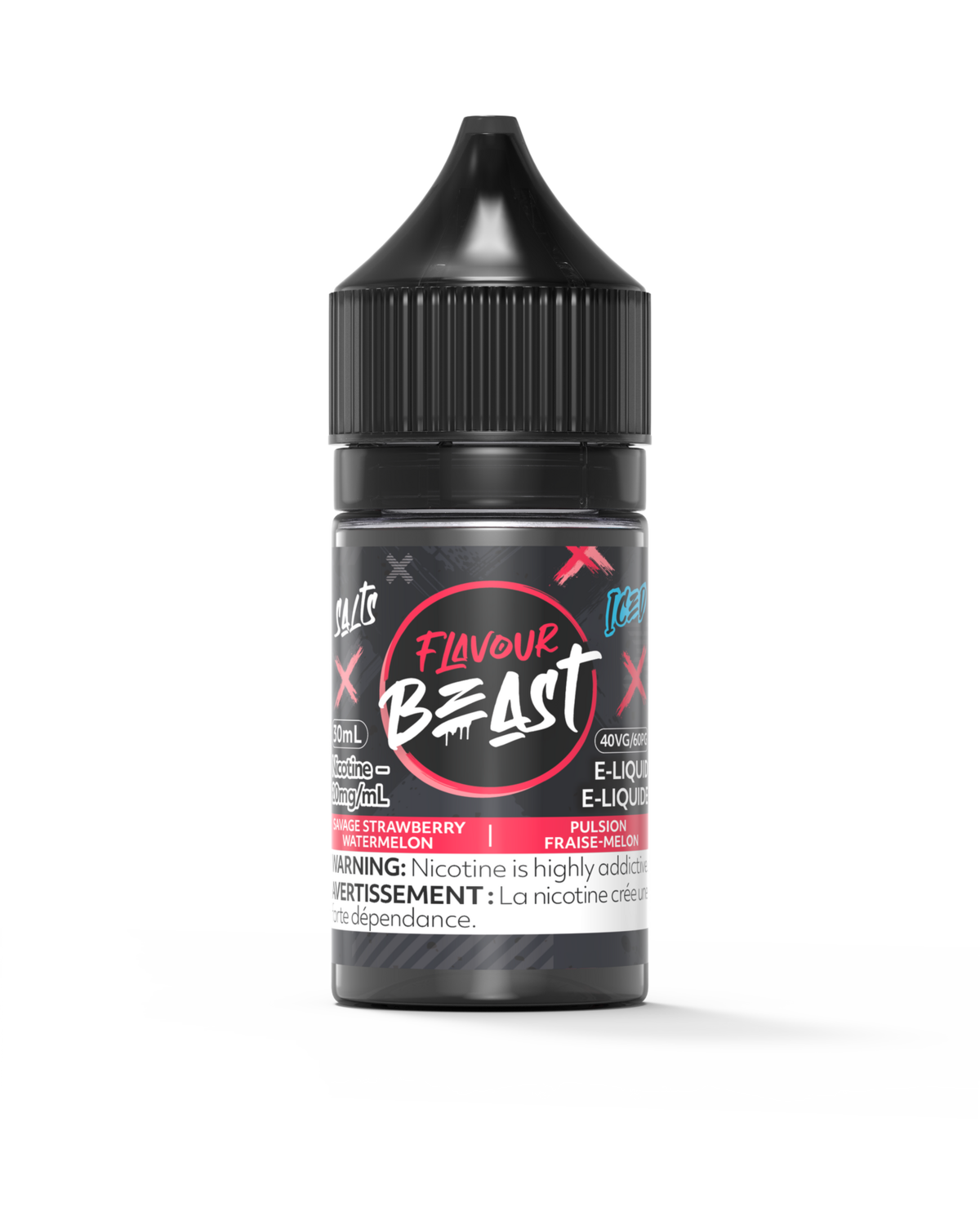 Savage Strawberry Watermelon Iced by Flavour Beast Salt, Nicotine: 20mg, Size: 30ml