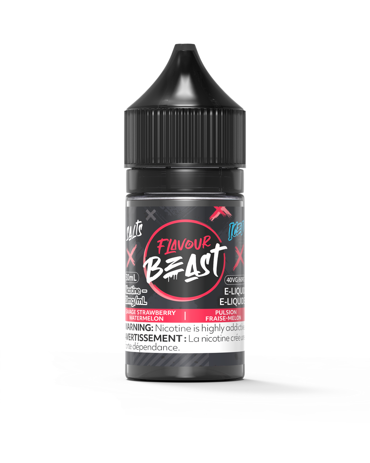 Savage Strawberry Watermelon Iced by Flavour Beast Salt, Nicotine: 20mg, Size: 30ml