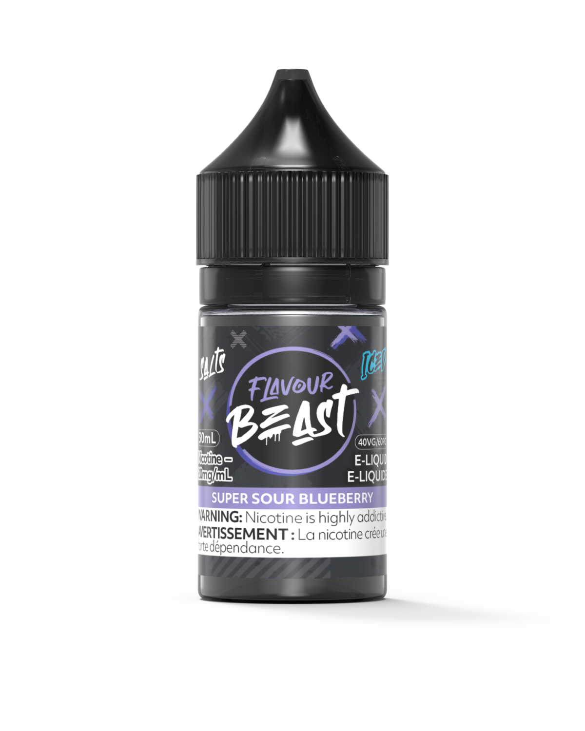 Super Sour Blueberry Iced by Flavour Beast Salt, Nicotine: 20mg, Size: 30ml