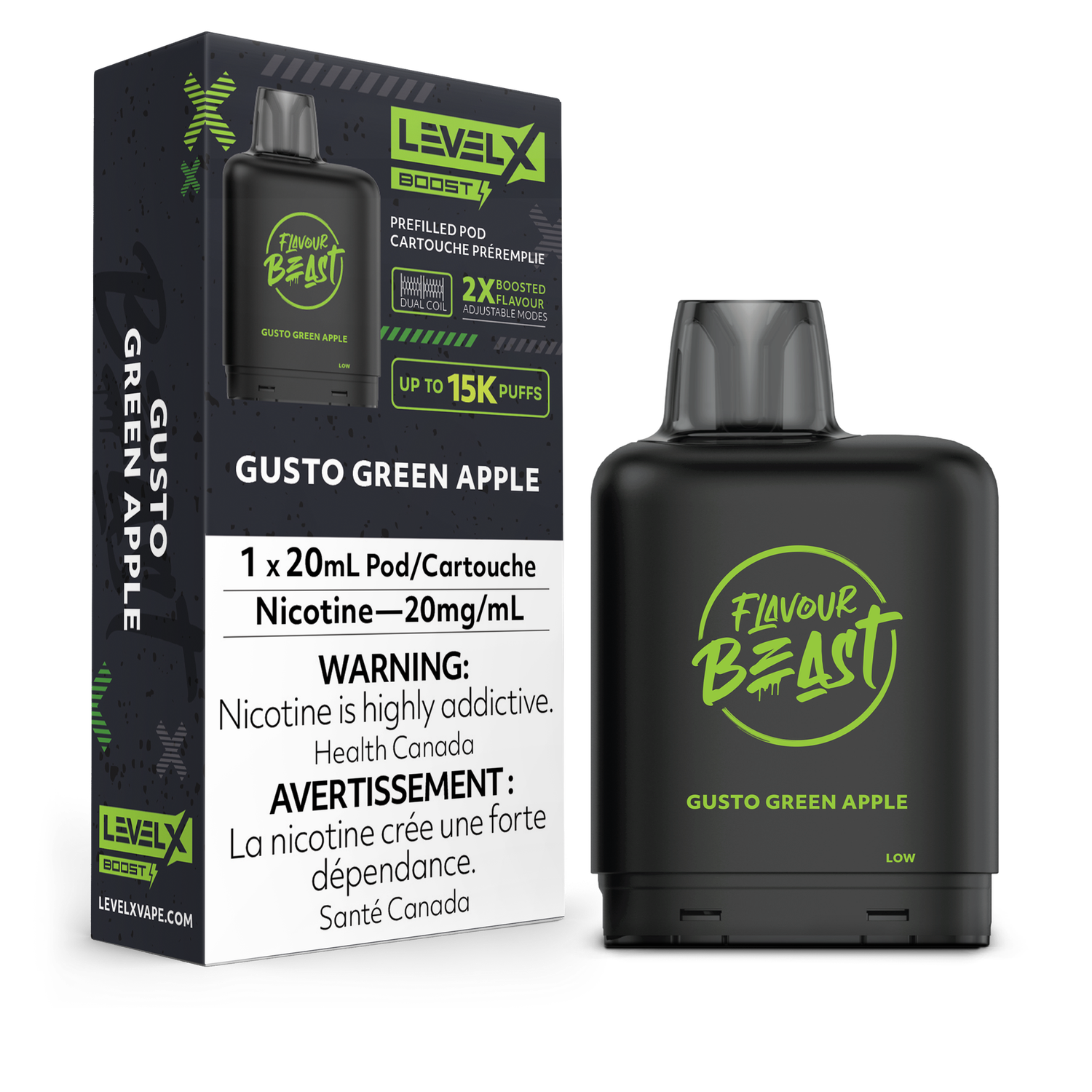 Gusto Green Apple Flavour Beast Level X Boost Pod, Nicotine: 20mg