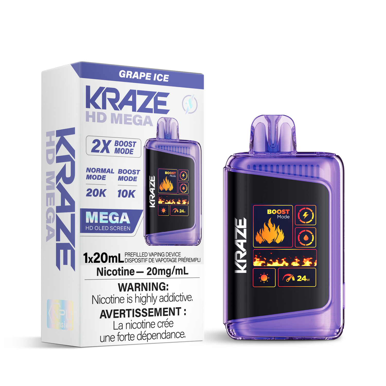 Grape Ice - Kraze HD Mega 20K Disposable, Nicotine: 20mg