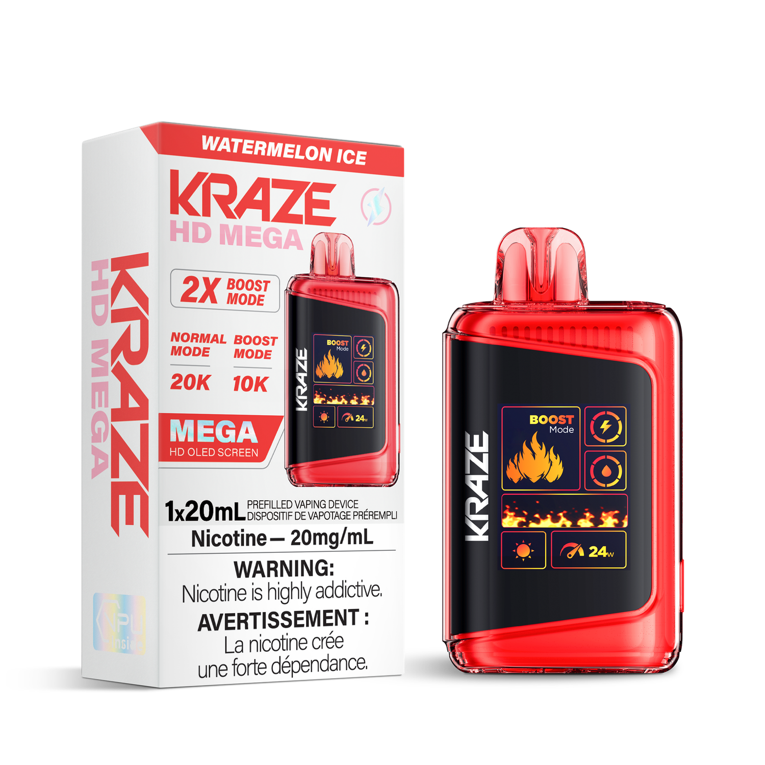 Watermelon Ice - Kraze HD Mega 20K Disposable, Nicotine: 20mg (Discontinued)