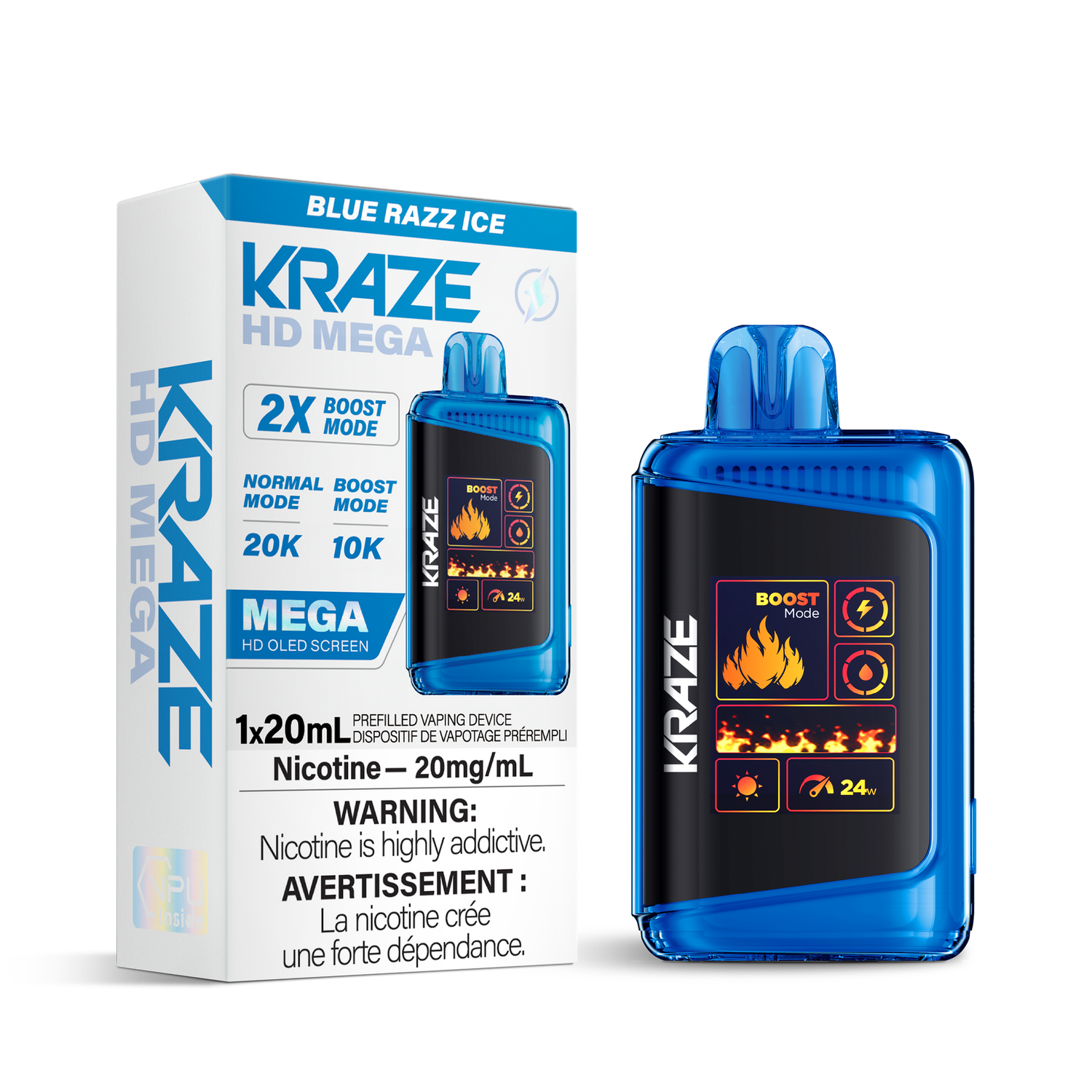 Blue Razz Ice - Kraze HD Mega 20K Disposable, Nicotine: 20mg