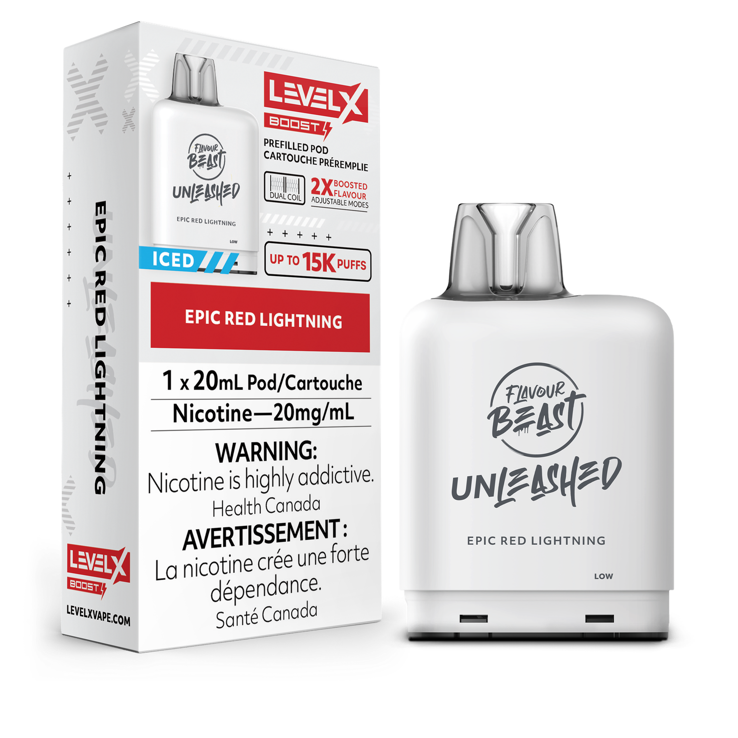 Epic Red Lightning Flavour Beast Unleashed Level X Boost Pod, Nicotine: 20mg (Discontinued)