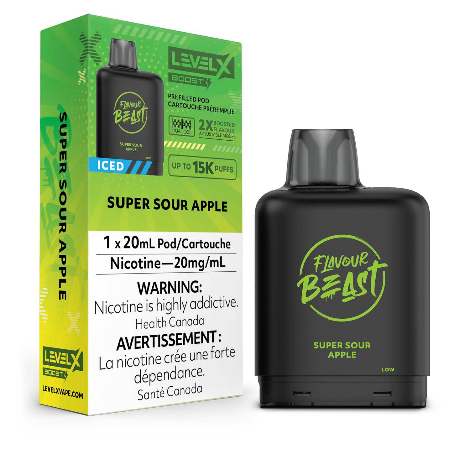 Super Sour Apple Iced Flavour Beast Level X Boost Pod, Nicotine: 20mg