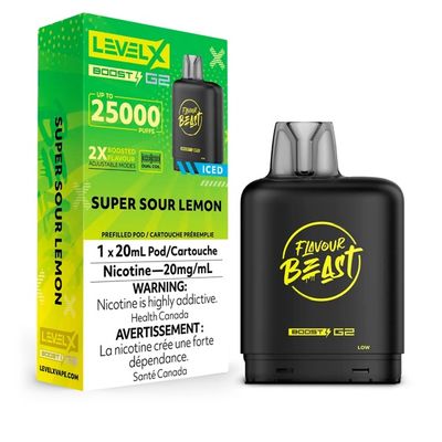 Super Sour Lemon Iced Flavour Beast Level X Boost Pod