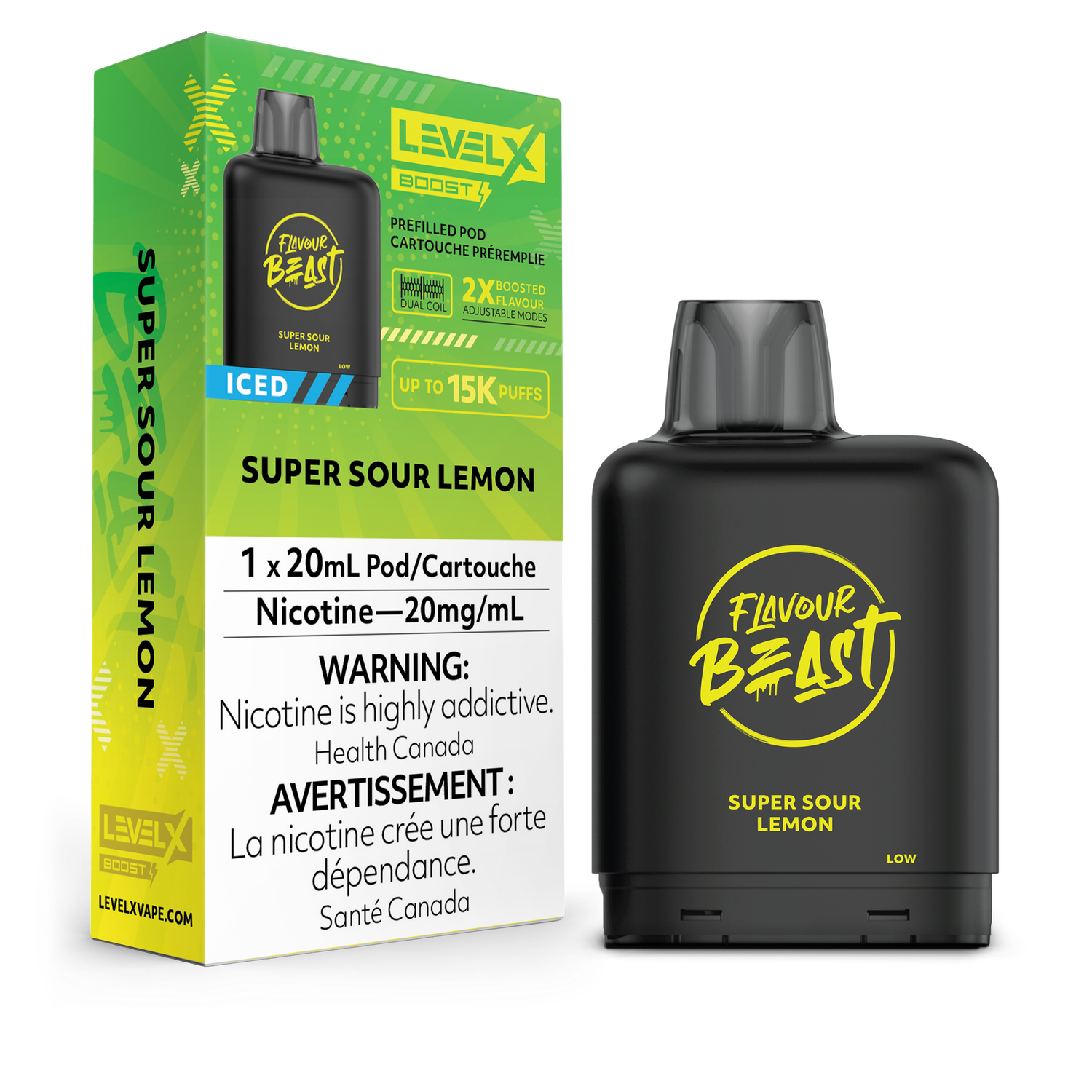 Super Sour Lemon Iced Flavour Beast Level X Boost Pod, Nicotine: 20mg