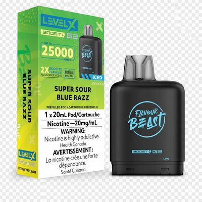 Super Sour Blue Razz Iced Flavour Beast Level X Boost Pod
