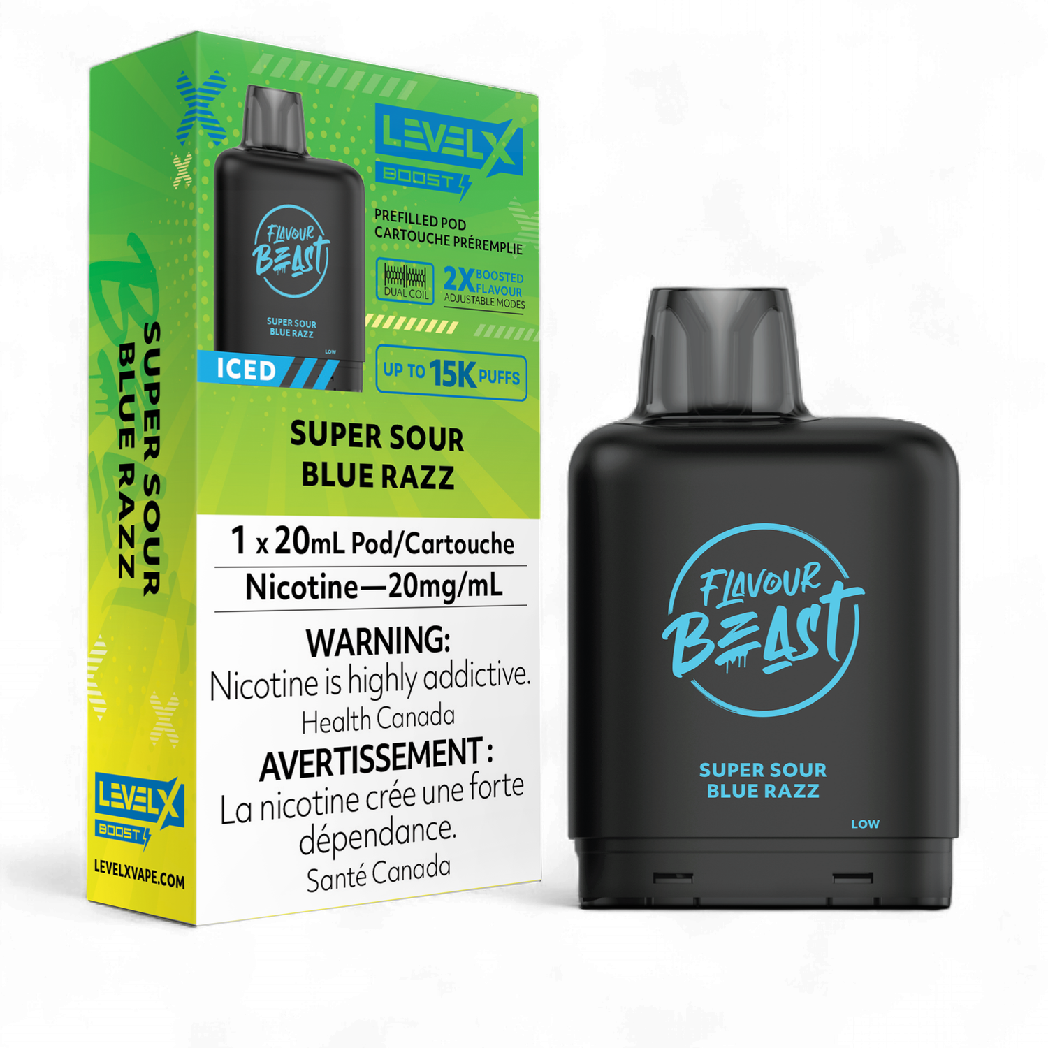 Super Sour Blue Razz Iced Flavour Beast Level X Boost Pod, Nicotine: 20mg