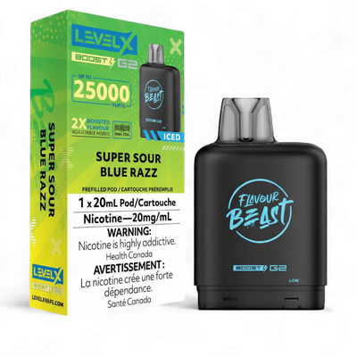 Super Sour Blue Razz Iced Flavour Beast Level X Boost Pod