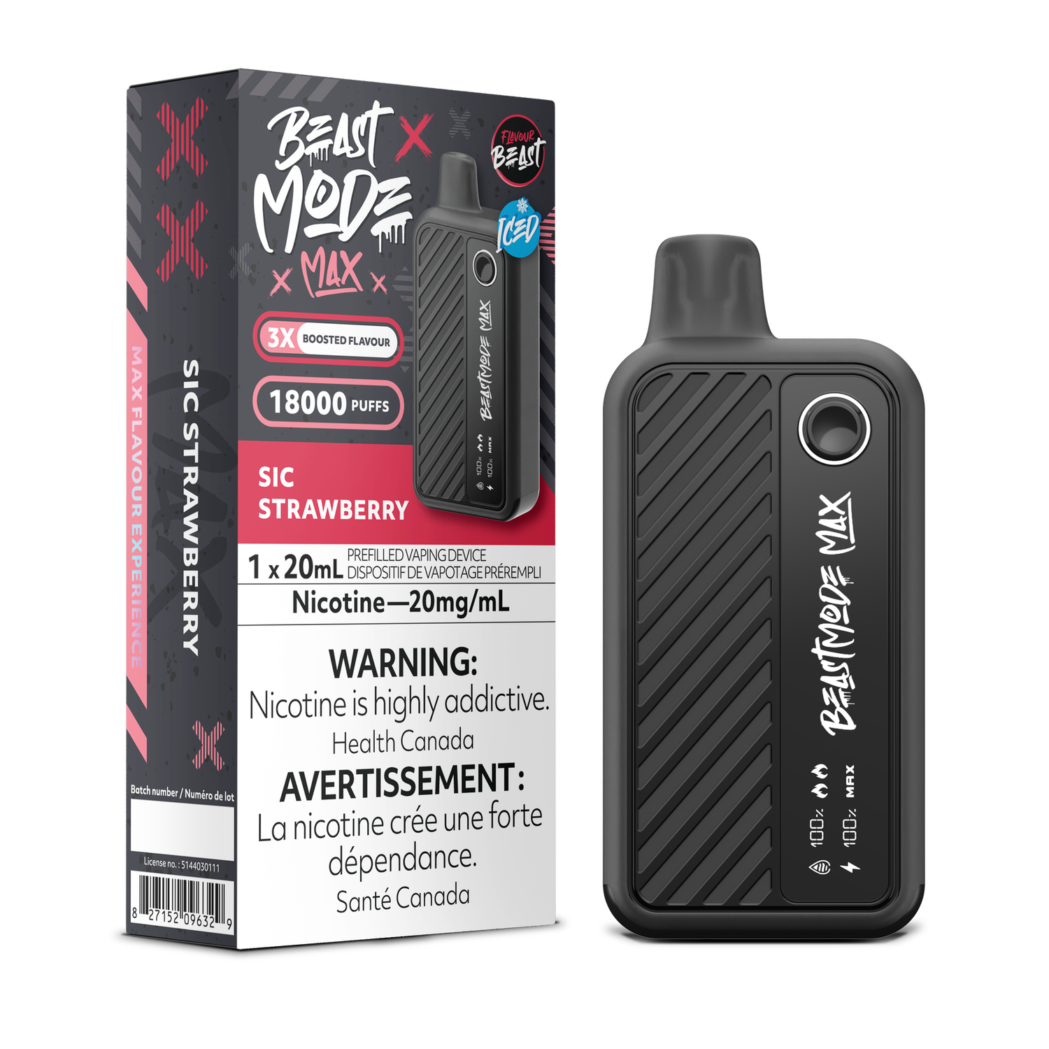 Sic Strawberry Iced - Flavour Beast Beast Mode Max Disposable, Nicotine: 20mg (Discontinued)