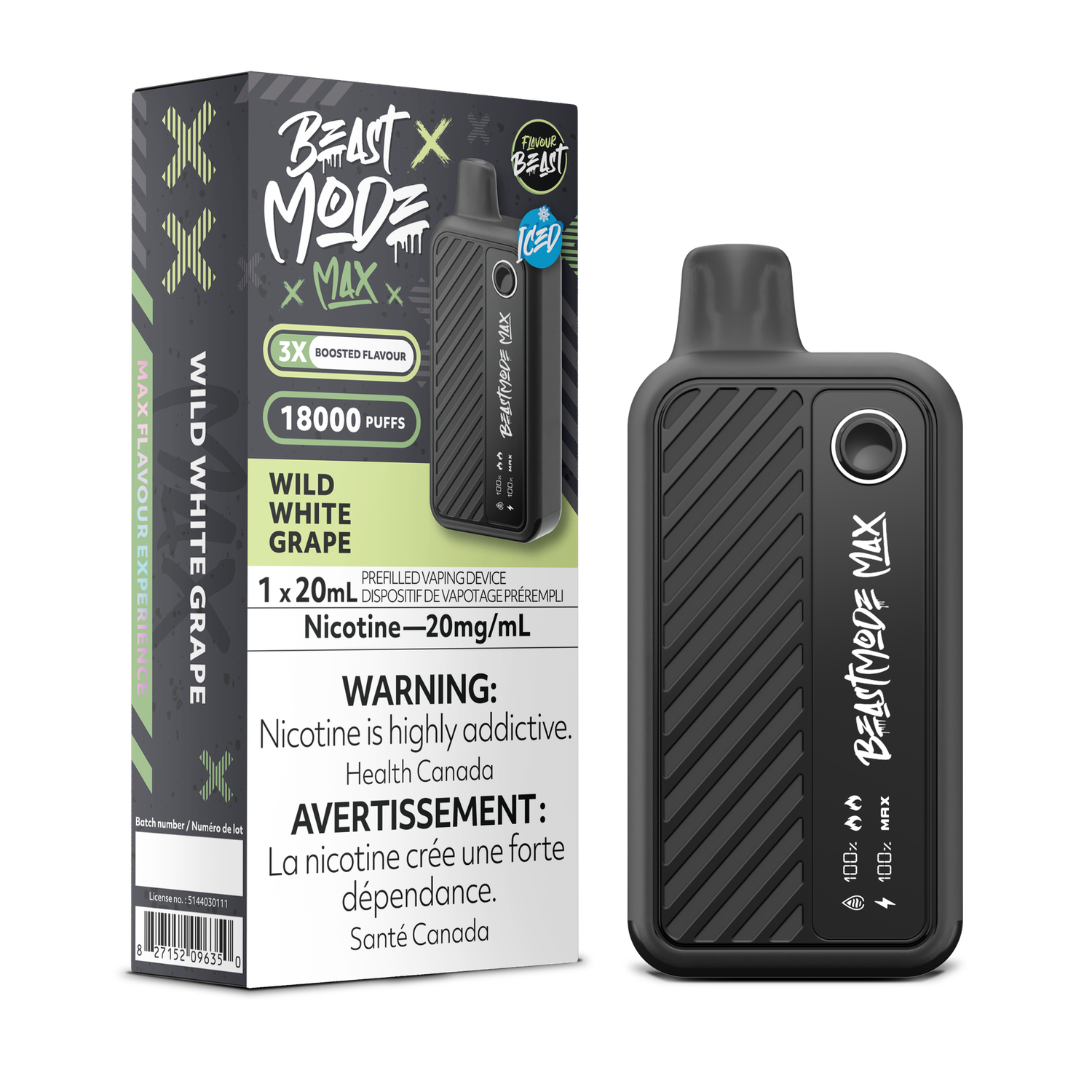 Wild White Grape Iced - Flavour Beast Beast Mode Max Disposable, Nicotine: 20mg (Discontinued)