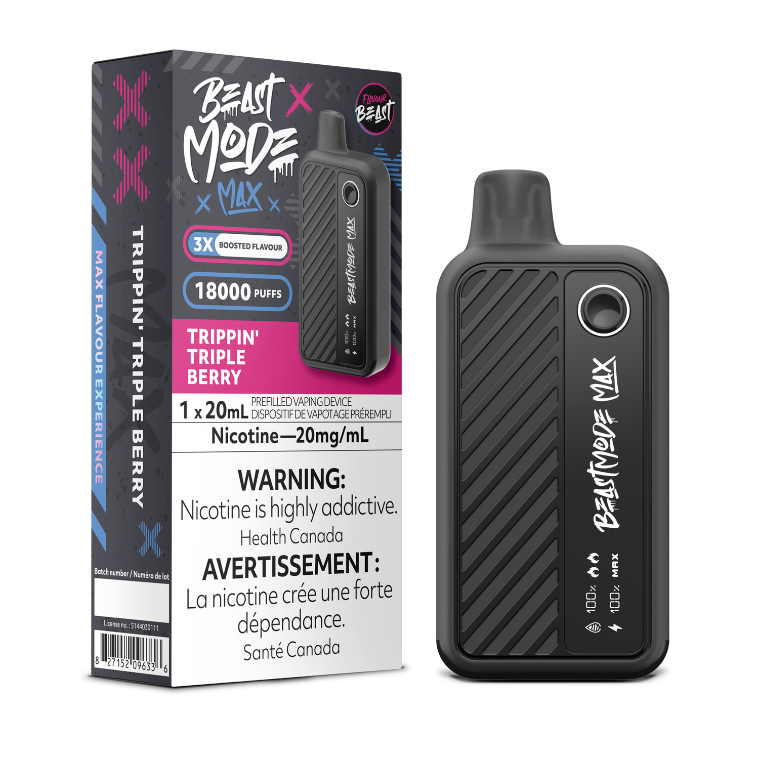 Trippin' Triple Berry - Flavour Beast Beast Mode Max Disposable, Nicotine: 20mg (Discontinued)