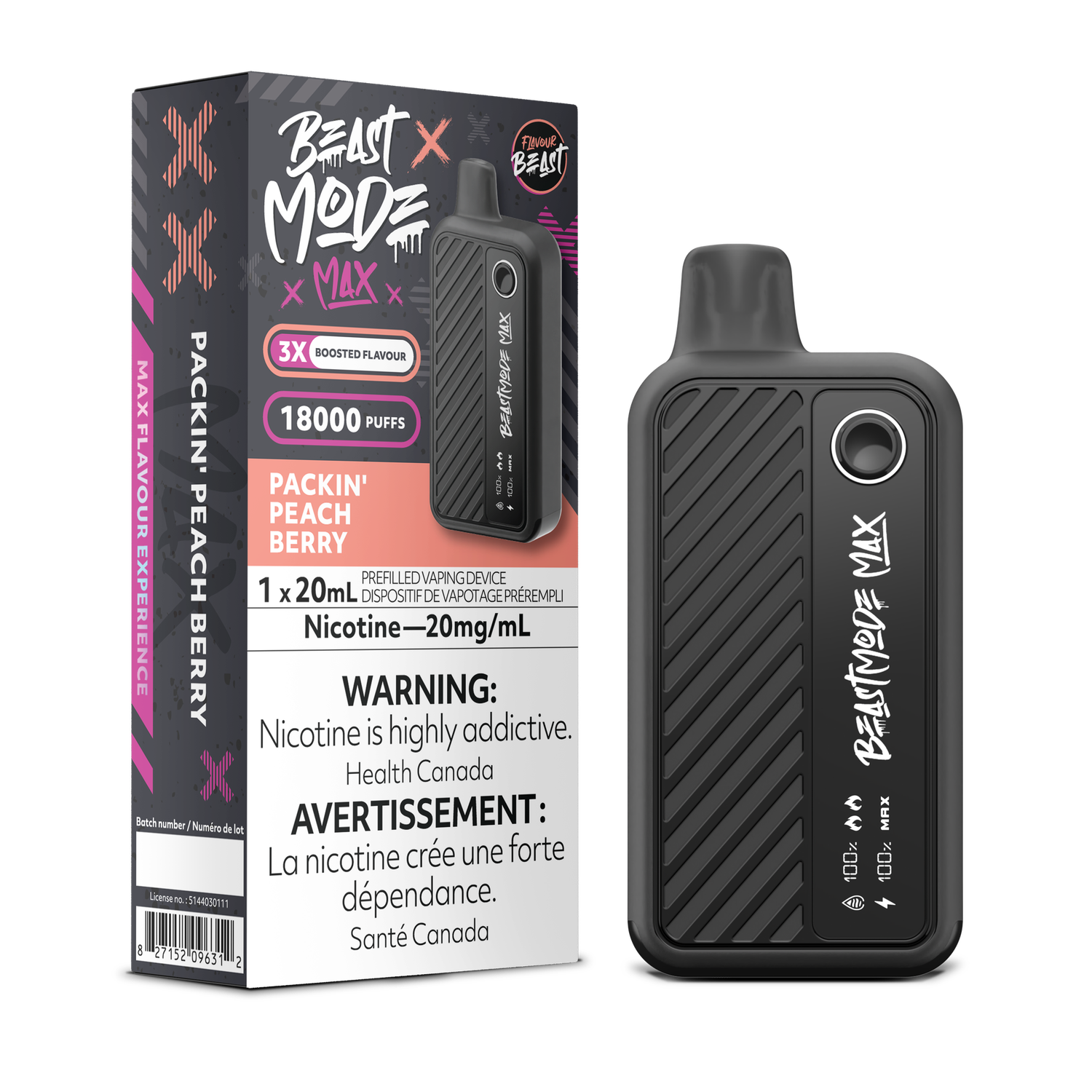 Packin' Peach Berry - Flavour Beast Beast Mode Max Disposable, Nicotine: 20mg (Discontinued)