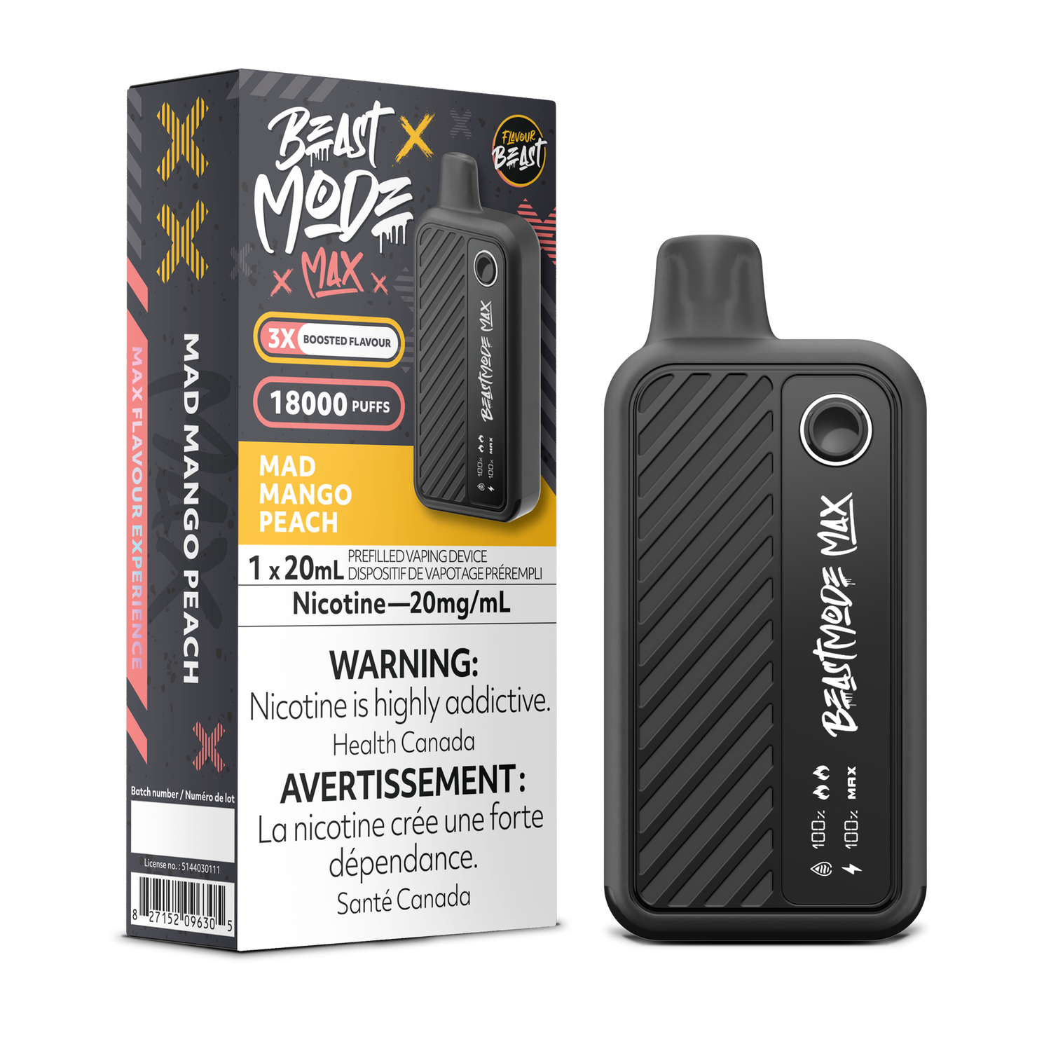 Mad Mango Peach - Flavour Beast Beast Mode Max Disposable, Nicotine: 20mg (Discontinued)