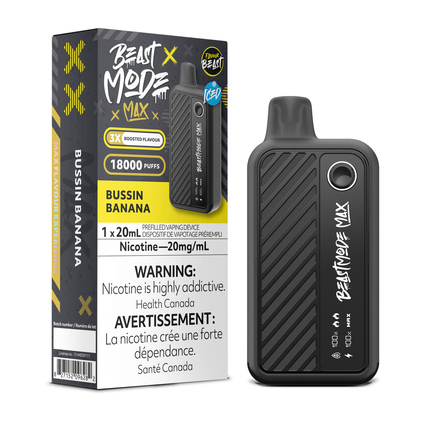 Bussin' Banana Iced - Flavour Beast Beast Mode Max Disposable, Nicotine: 20mg (Discontinued)