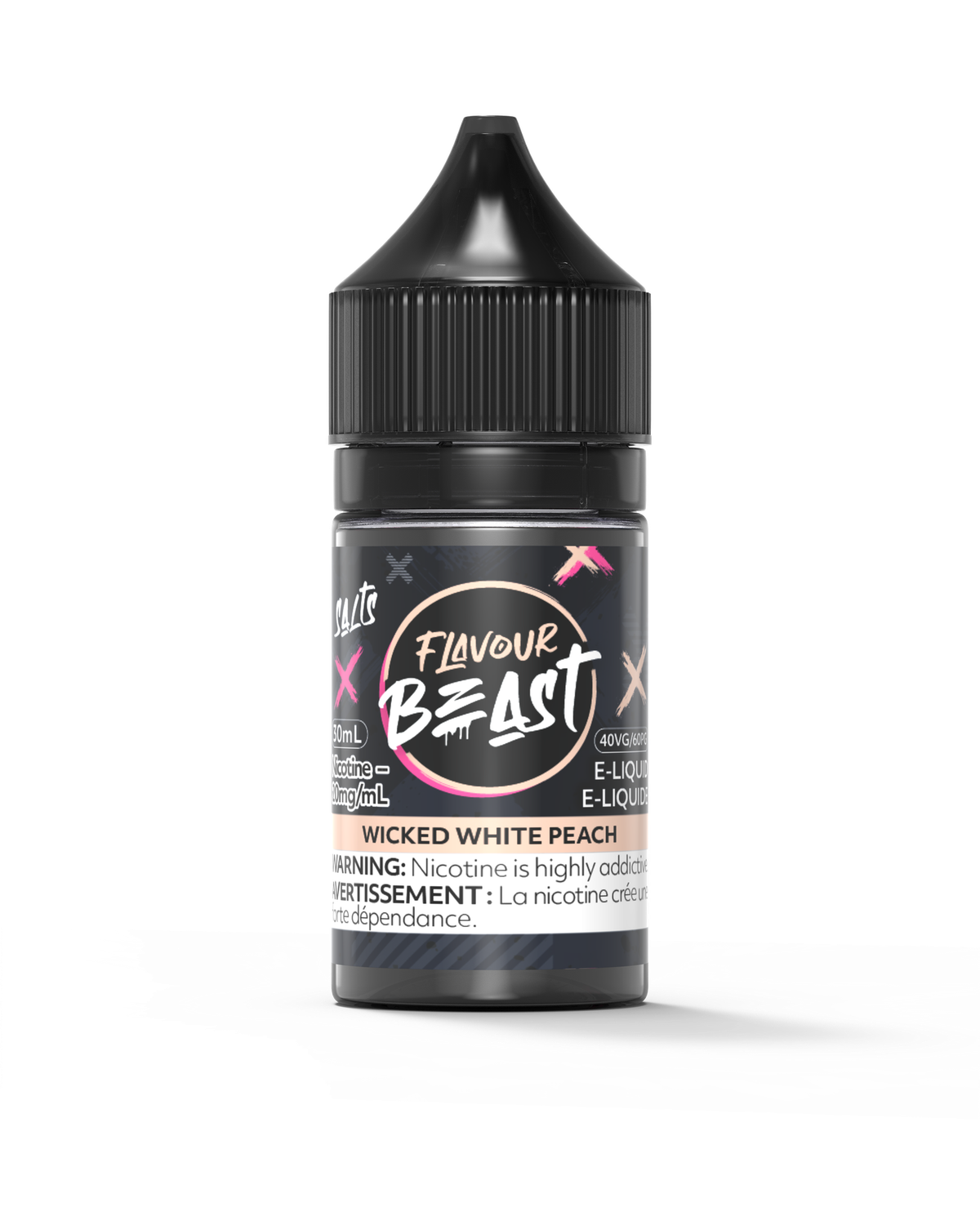 Wicked White Peach by Flavour Beast Salt, Nicotine: 20mg, Size: 30ml