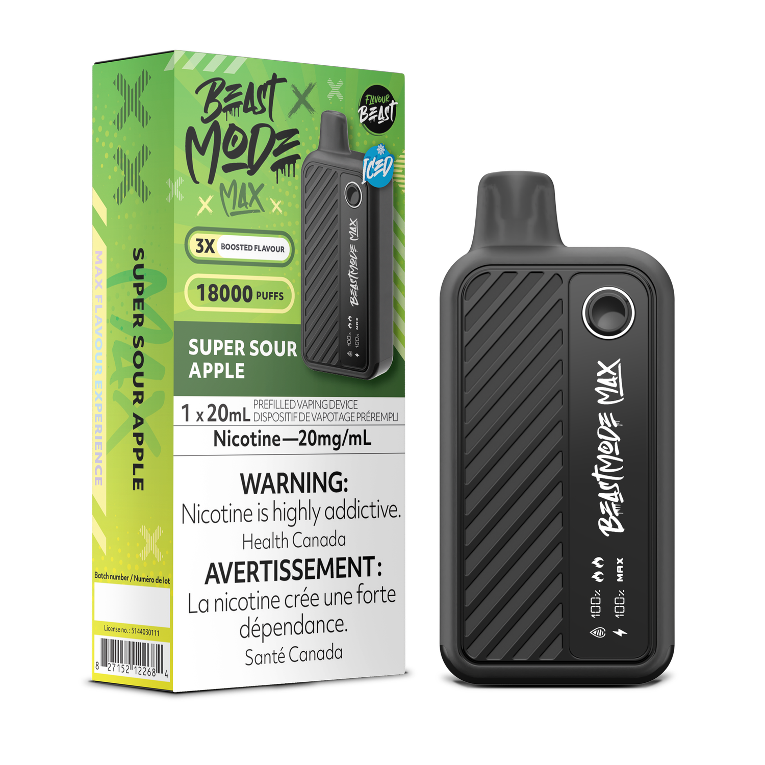 Super Sour Apple Iced - Flavour Beast Beast Mode Max Disposable, Nicotine: 20mg