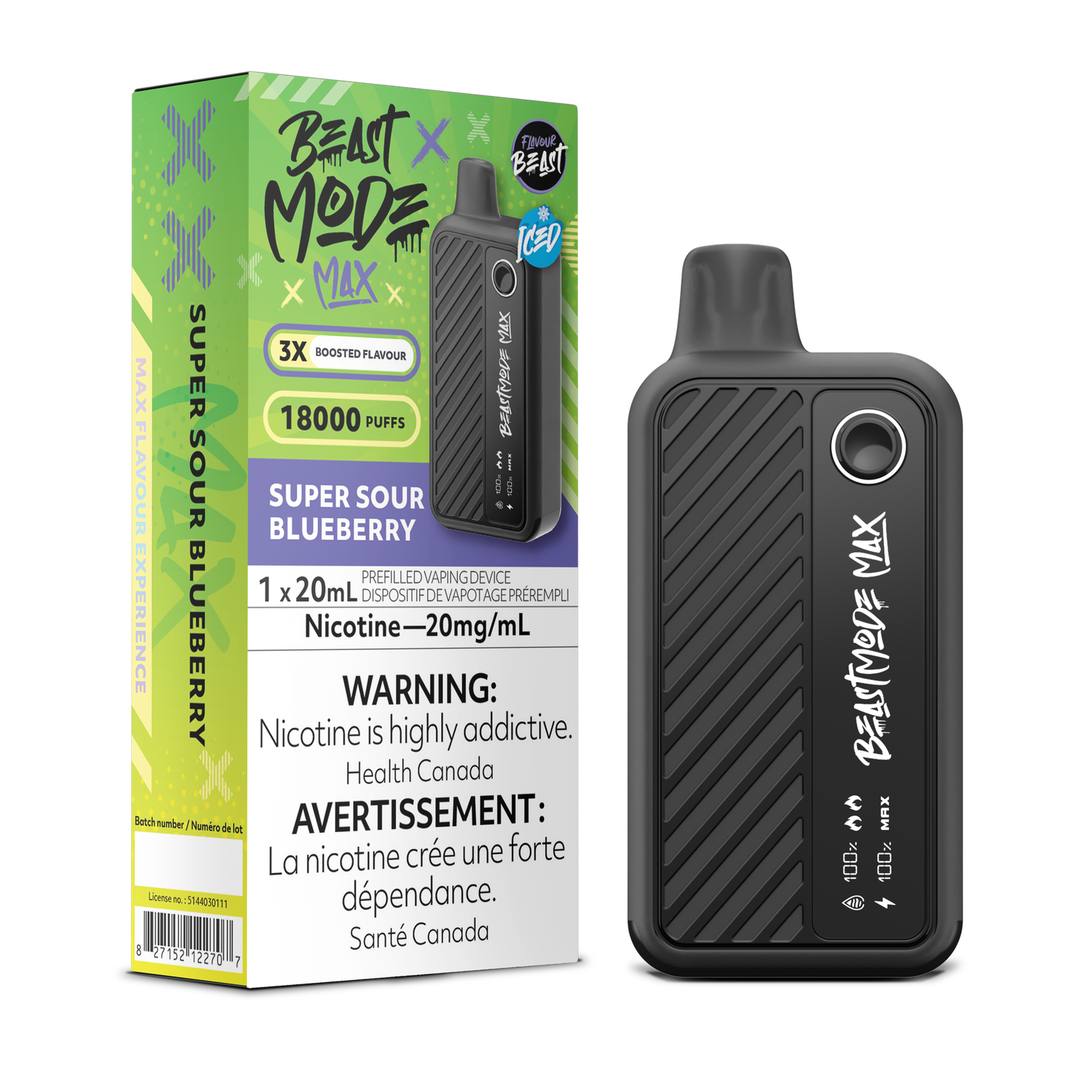Super Sour Blueberry Iced - Flavour Beast Beast Mode Max Disposable, Nicotine: 20mg