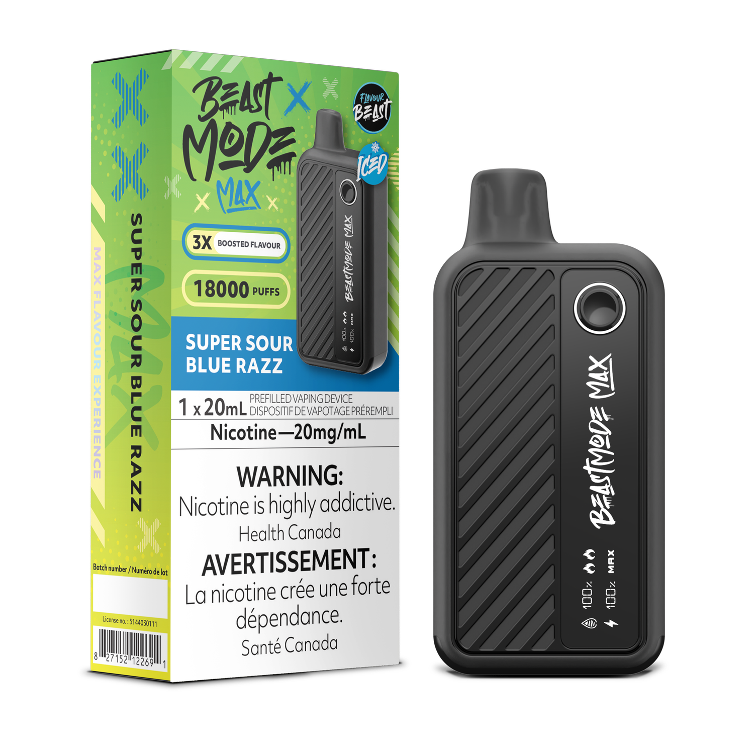 Super Sour Blue Razz Iced - Flavour Beast Beast Mode Max Disposable, Nicotine: 20mg