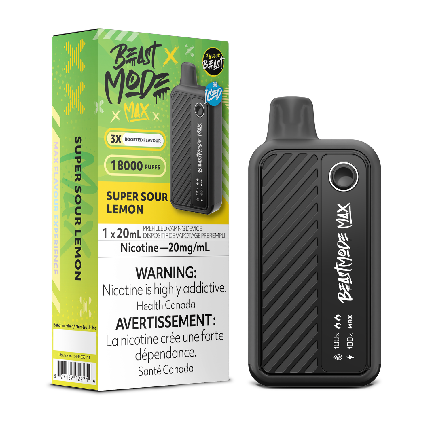 Super Sour Lemon Iced - Flavour Beast Beast Mode Max Disposable, Nicotine: 20mg (Discontinued)