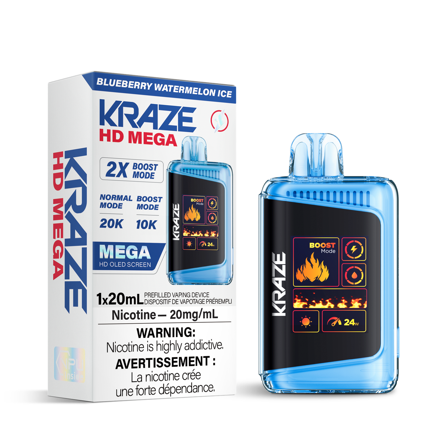 Blueberry Watermelon Ice - Kraze HD Mega 20K Disposable, Nicotine: 20mg