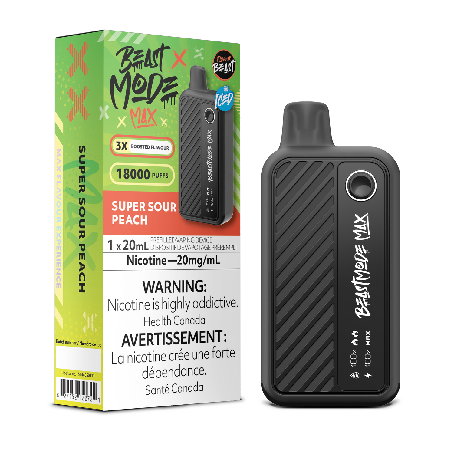 Super Sour Peach Iced - Flavour Beast Beast Mode Max Disposable, Nicotine: 20mg