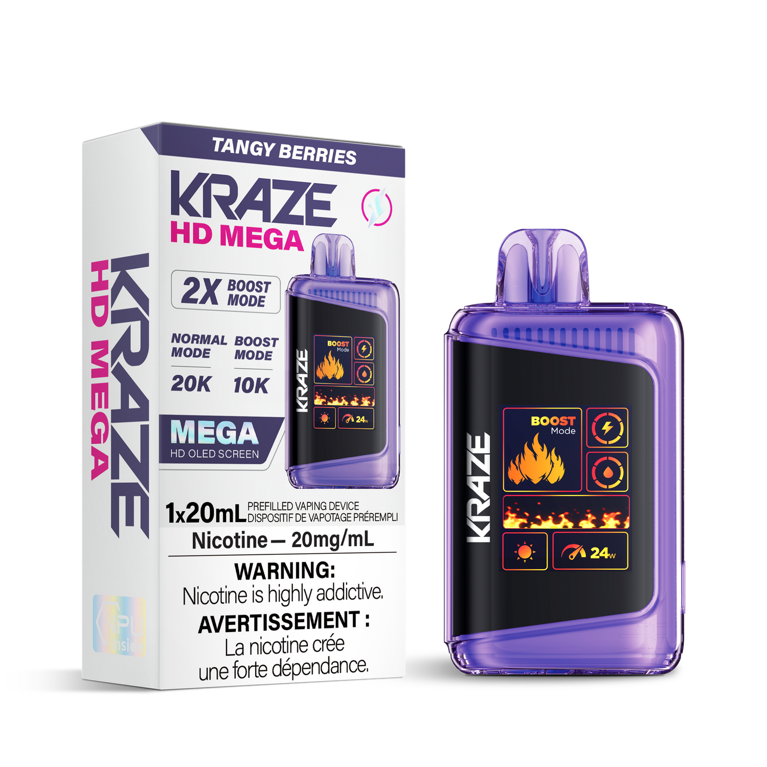 Tangy Berries - Kraze HD Mega 20K Disposable, Nicotine: 20mg (Discontinued)