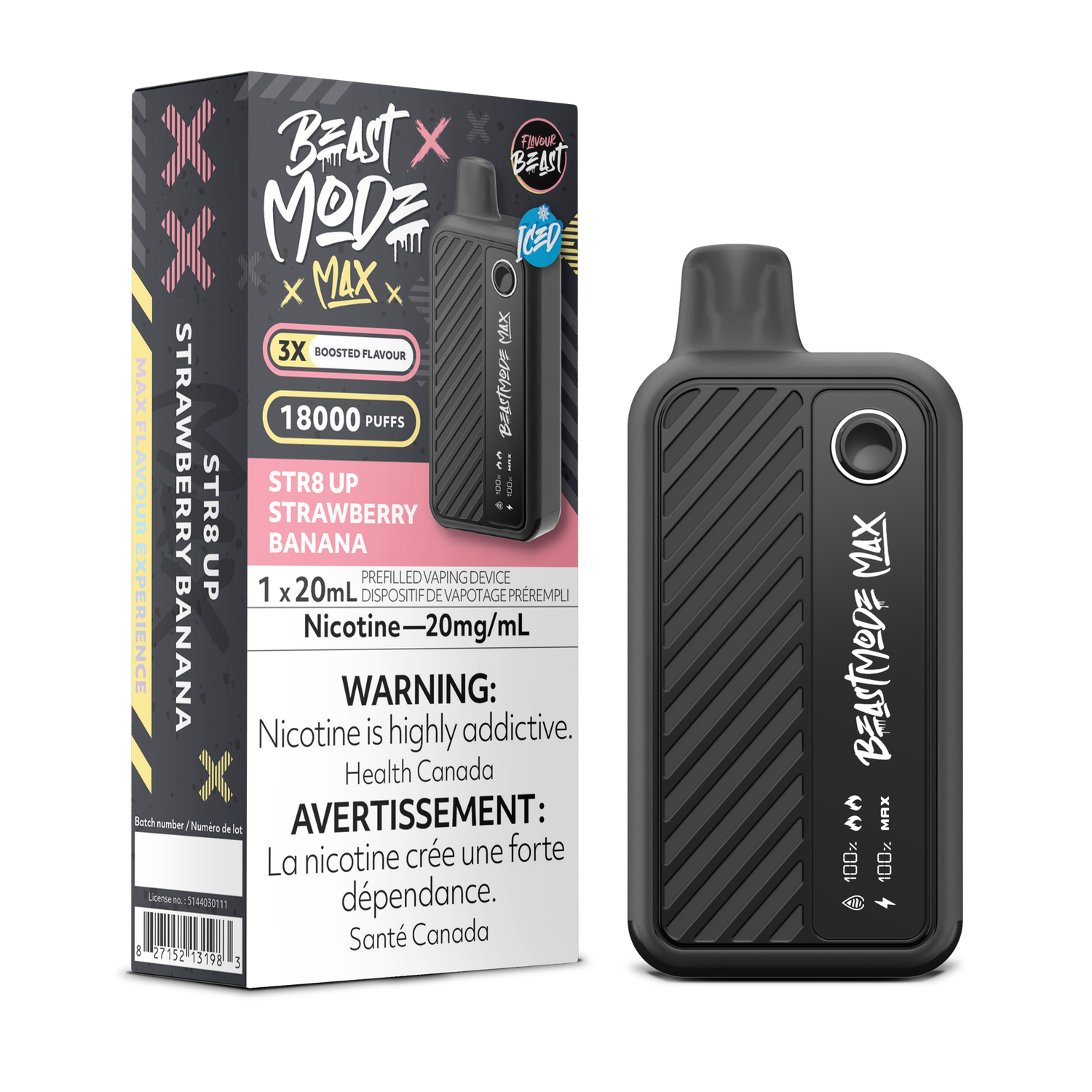 STR8 Up Strawberry Banana Iced - Flavour Beast Beast Mode Max Disposable, Nicotine: 20mg