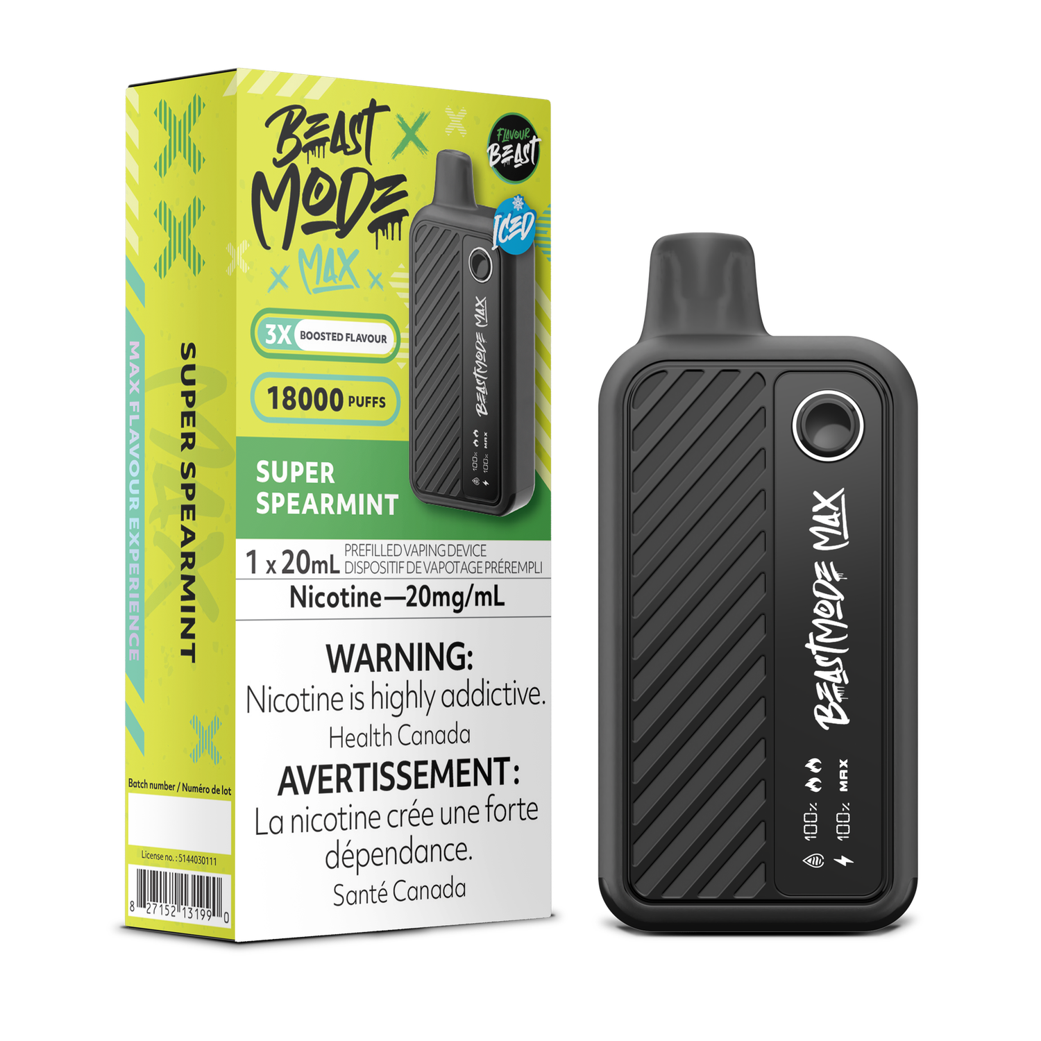Super Spearmint Iced - Flavour Beast Beast Mode Max Disposable, Nicotine: 20mg (Discontinued)