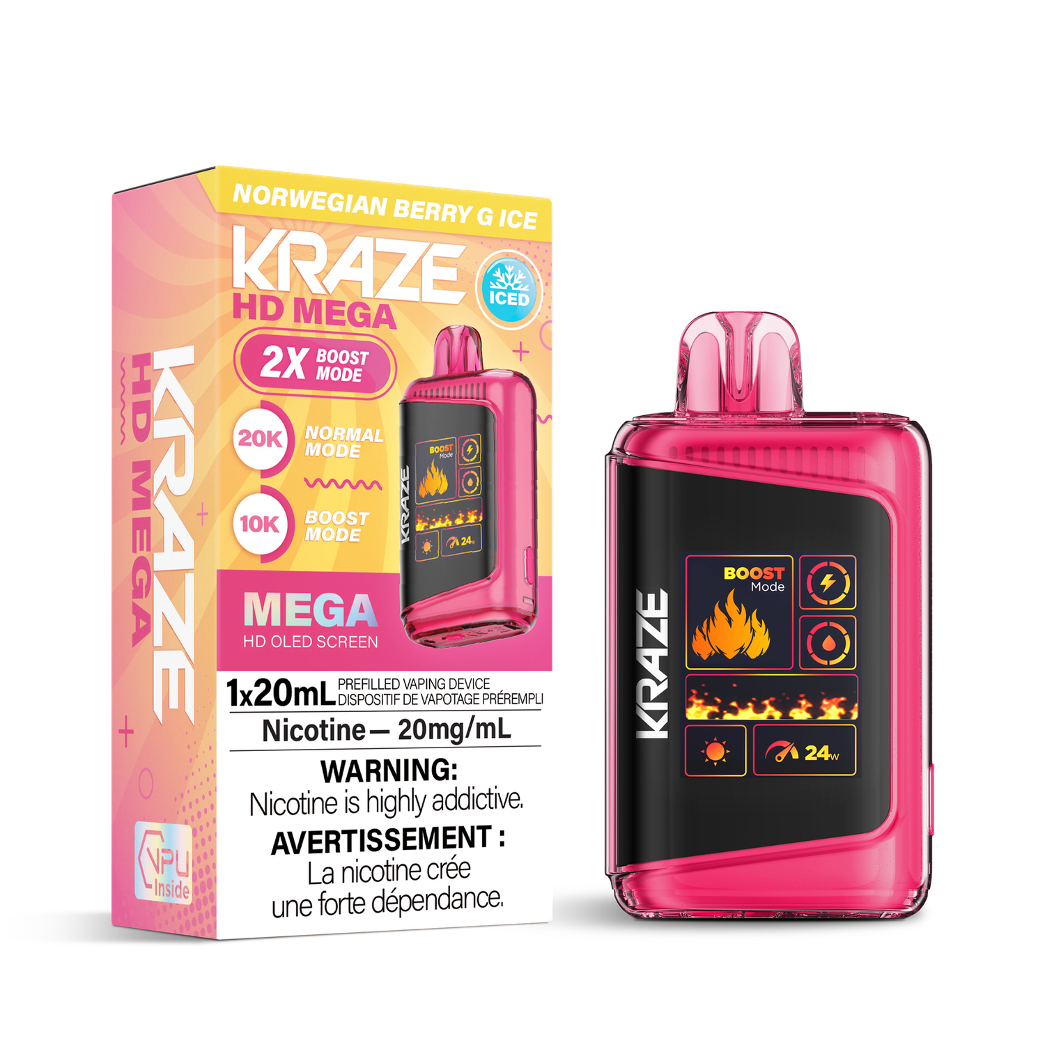 Norwegian Berry G Ice - Kraze HD Mega 20K Disposable, Nicotine: 20mg