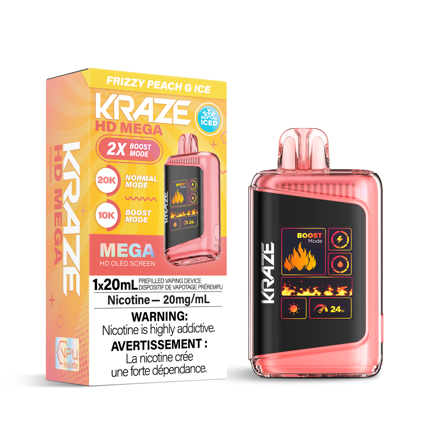 Frizzy Peach G Ice - Kraze HD Mega 20K Disposable, Nicotine: 20mg