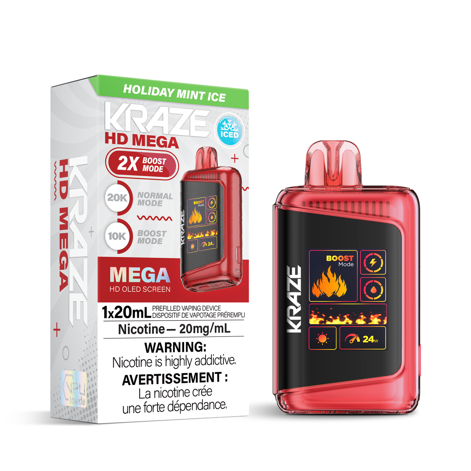 Holiday Mint Ice - Kraze HD Mega 20K Disposable, Nicotine: 20mg