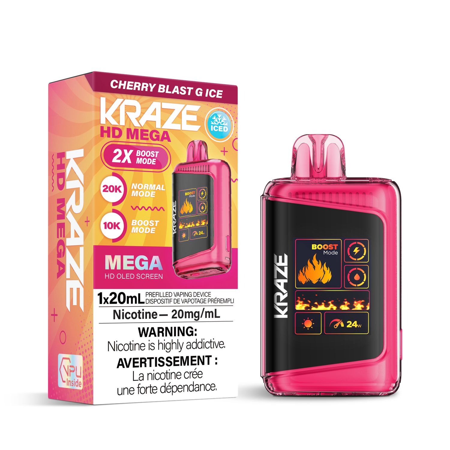 Cherry Blast G Ice - Kraze HD Mega 20K Disposable, Nicotine: 20mg