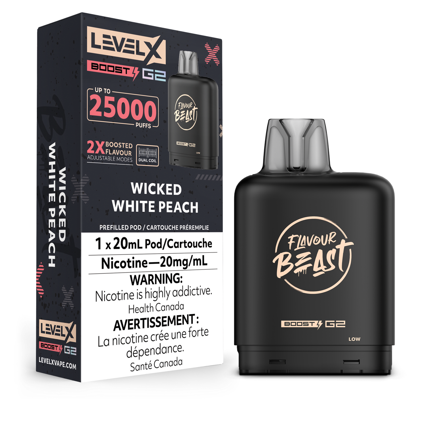 Wicked White Peach Flavour Beast Level X Boost Pod, Nicotine: 20mg