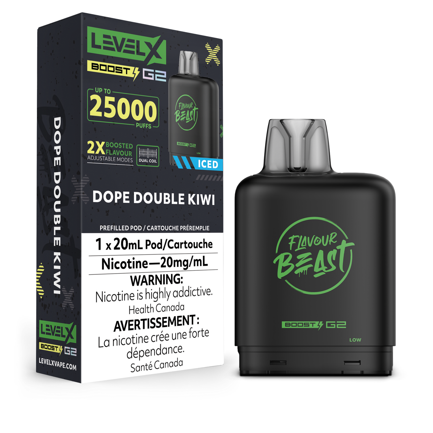 Dope Double Kiwi Iced Flavour Beast Level X Boost Pod, Nicotine: 20mg
