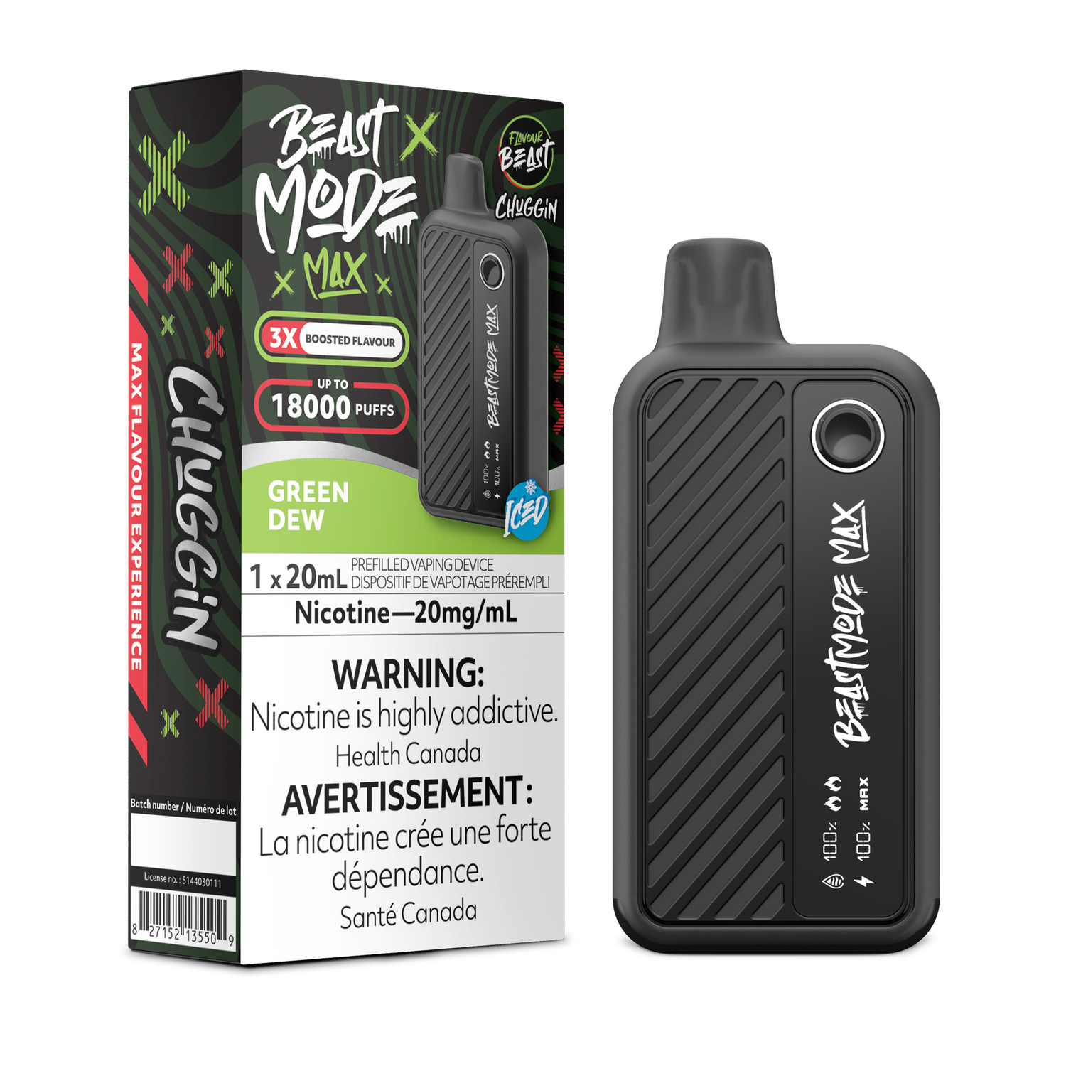 Chuggin' Green Dew - Flavour Beast Beast Mode Max Disposable, Nicotine: 20mg (Discontinued)
