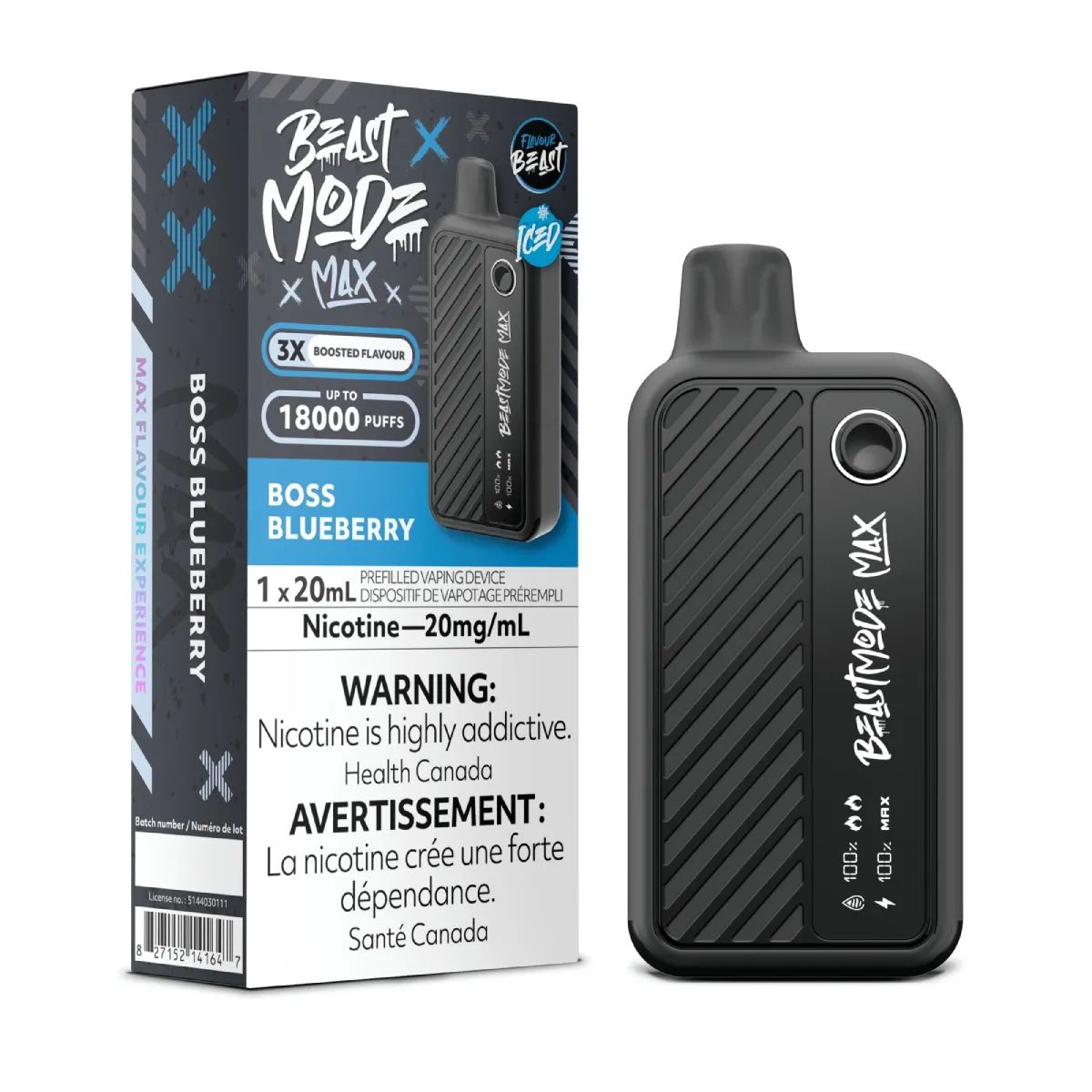 Boss Blueberry Iced - Flavour Beast Beast Mode Max Disposable, Nicotine: 20mg