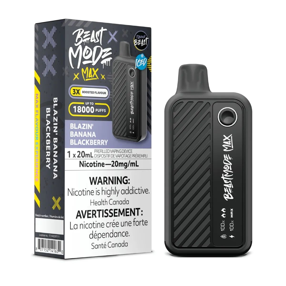 Blazin' Banana Blackberry - Flavour Beast Beast Mode Max Disposable, Nicotine: 20mg (Discontinued)