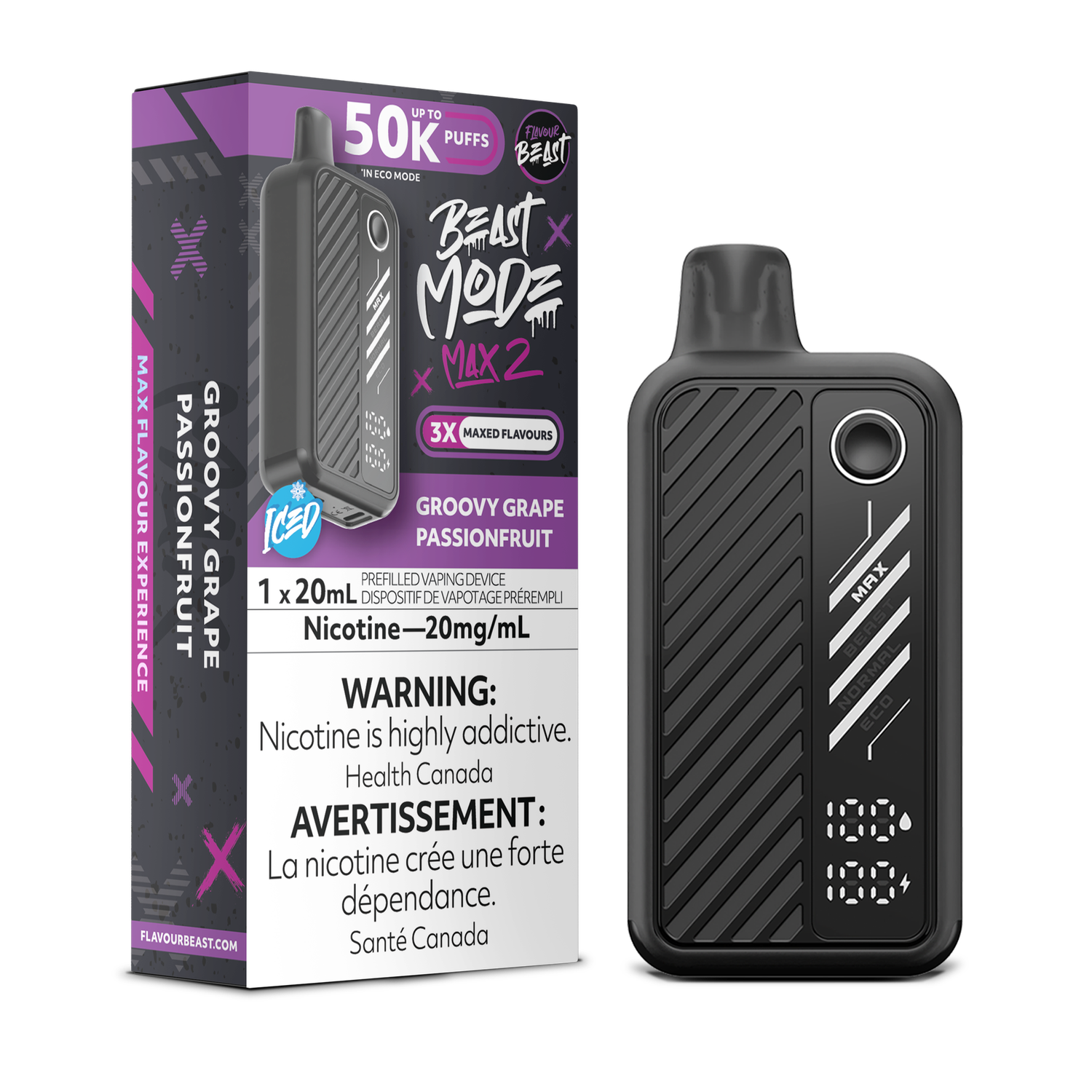 Groovy Grape Passionfruit - Flavour Beast Beast Mode Max 2 Disposable, Nicotine: 20mg