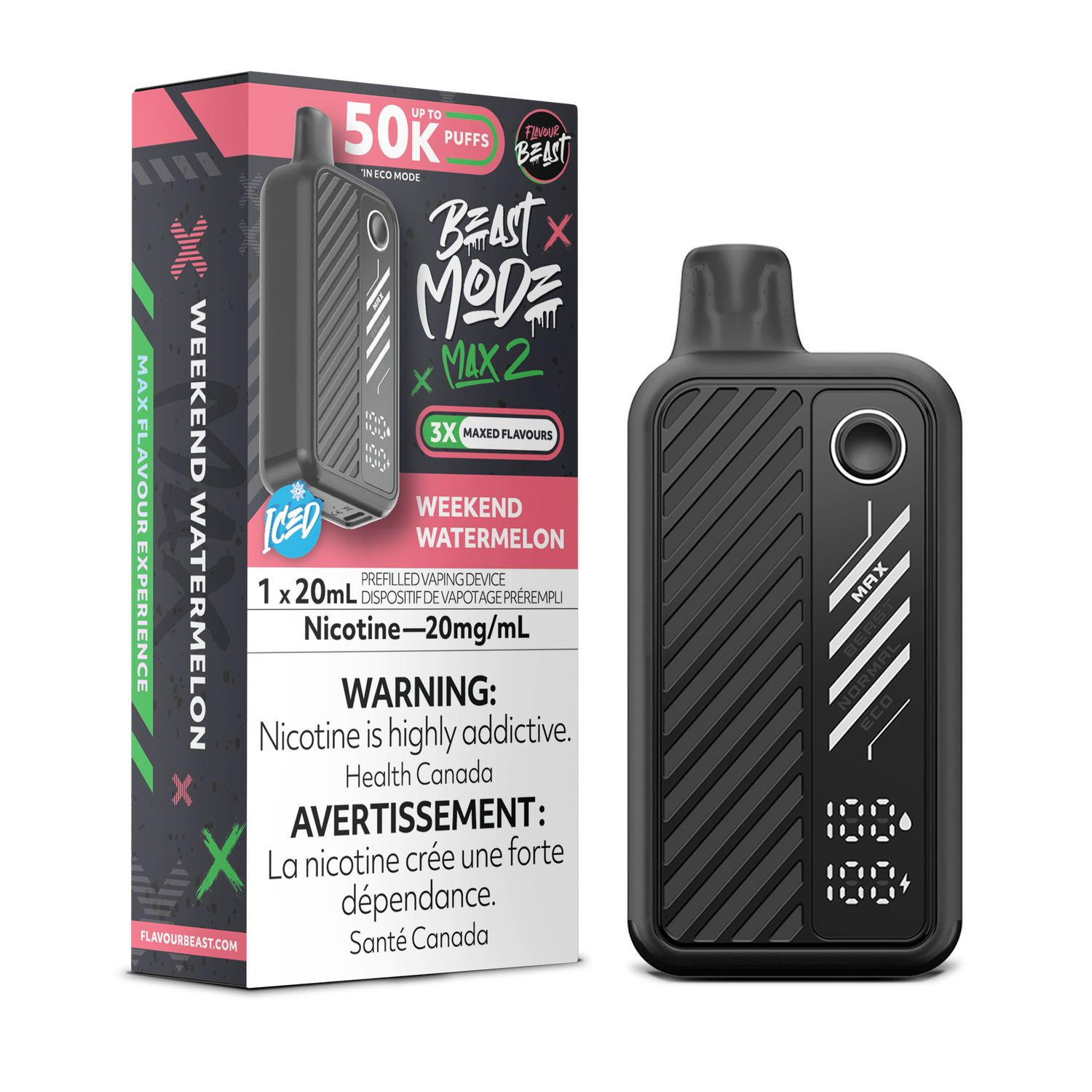 Weekend Watermelon - Flavour Beast Beast Mode Max 2 Disposable, Nicotine: 20mg (Discontinued)