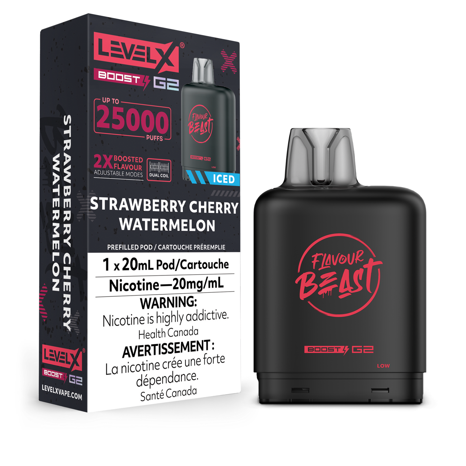 Strawberry Cherry Watermelon Flavour Beast Level X Boost Pod, Nicotine: 20mg
