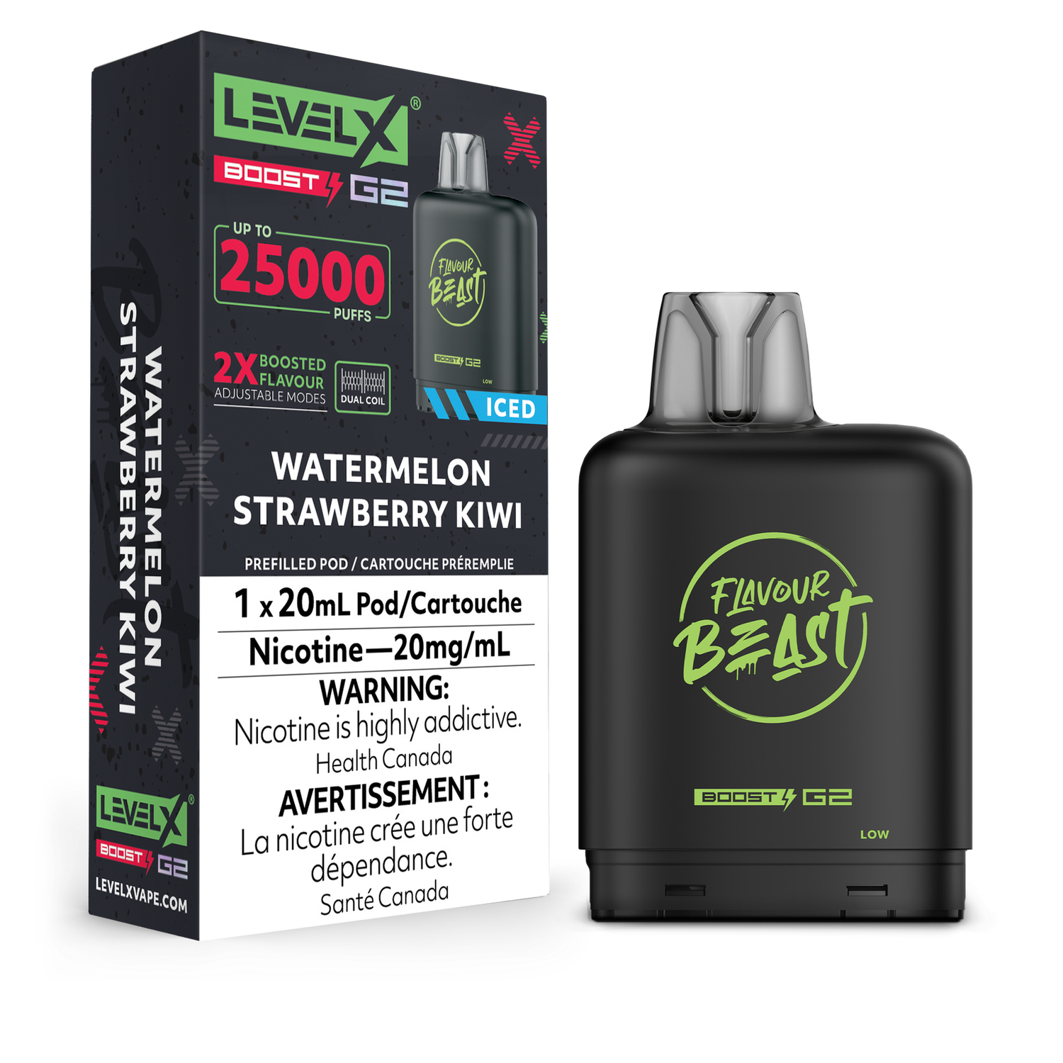Watermelon Strawberry Kiwi Flavour Beast Level X Boost Pod, Nicotine: 20mg (Discontinued)