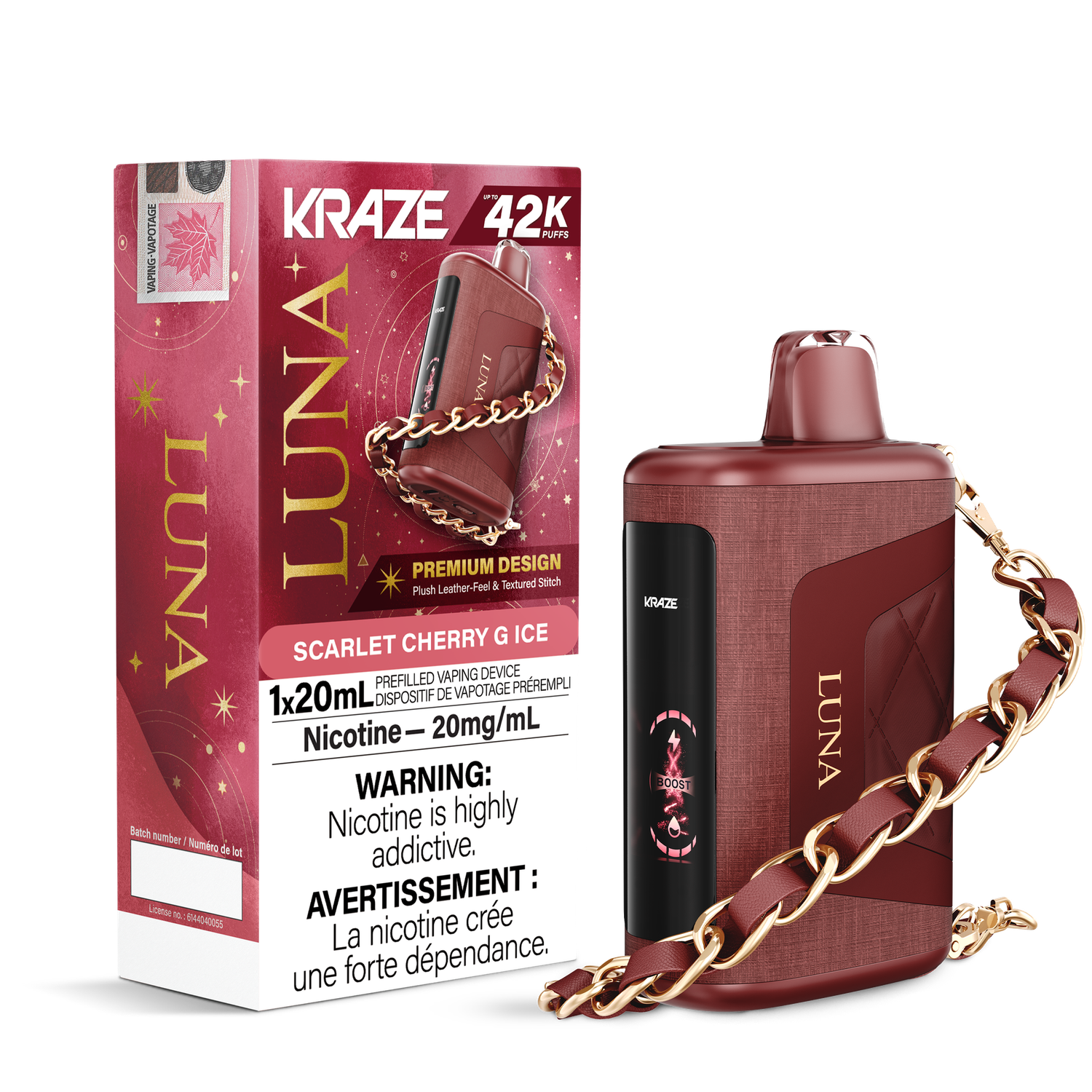 Scarlet Cherry G Ice - Kraze Luna Disposable, Nicotine: 20mg