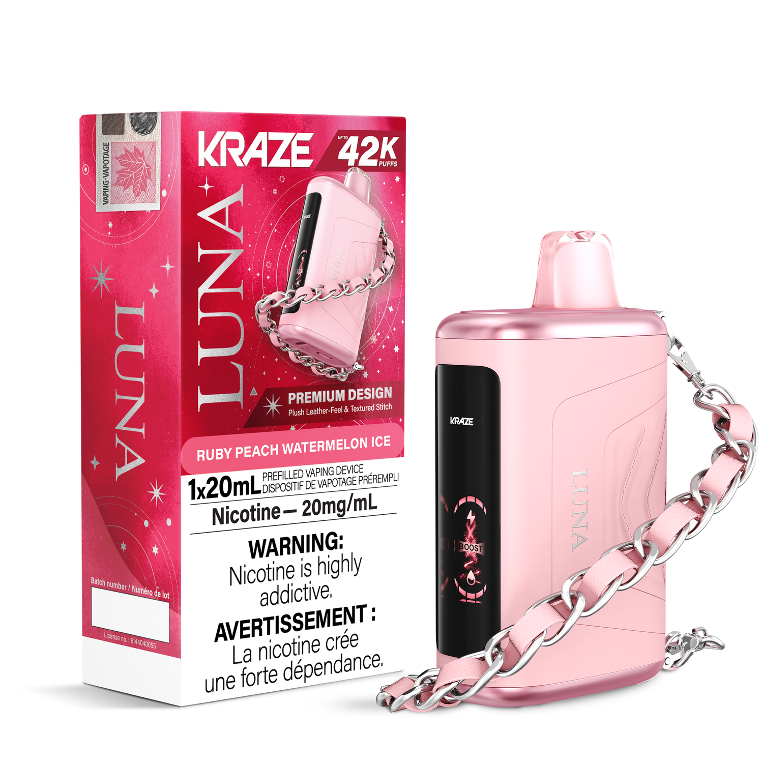 Ruby Peach Watermelon Ice - Kraze Luna Disposable, Nicotine: 20mg