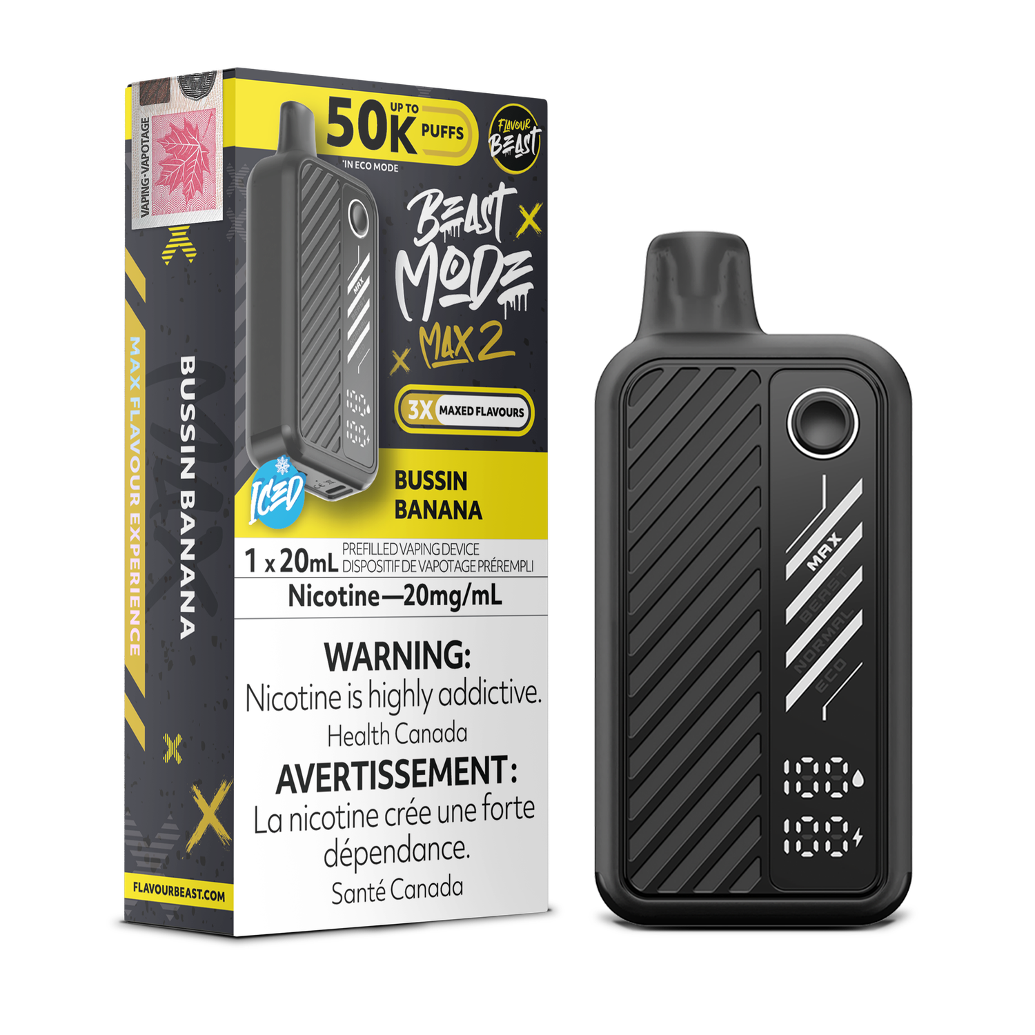 Bussin' Banana Iced - Flavour Beast Beast Mode Max 2 Disposable, Nicotine: 20mg (Discontinued)